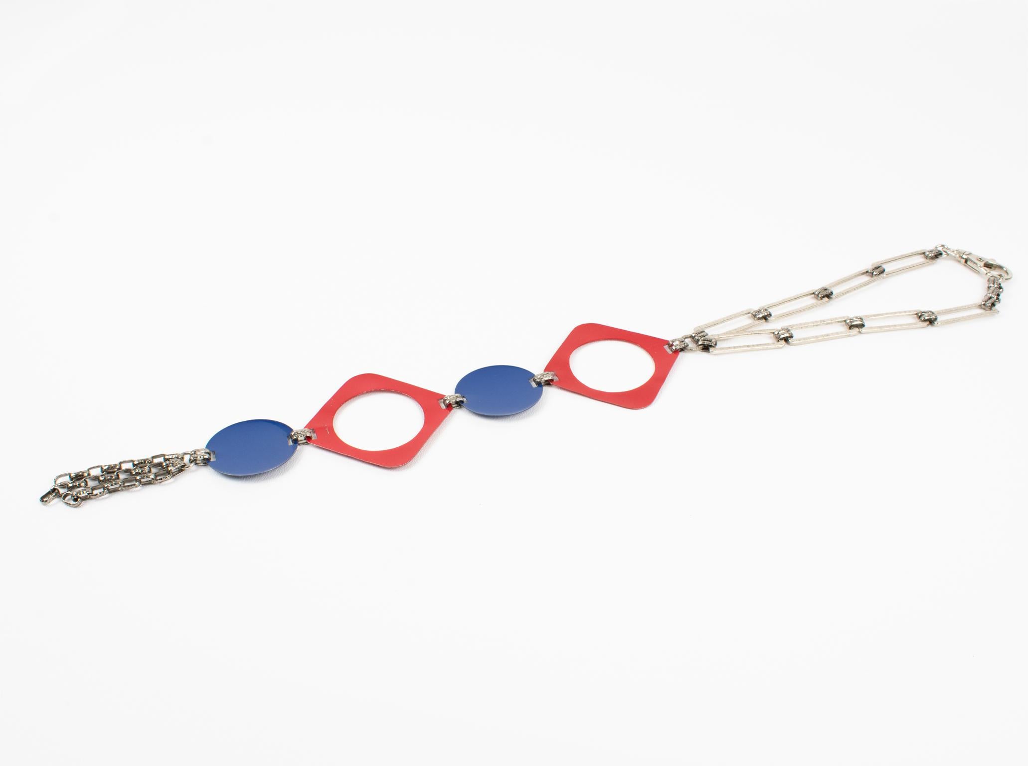 Space Age Paco Rabanne Style Collar Necklace with Blue and Red Enamel, 1960s For Sale 5
