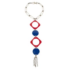 Collier de style Paco Rabanne en émail bleu et rouge de l'ère spatiale, années 1960