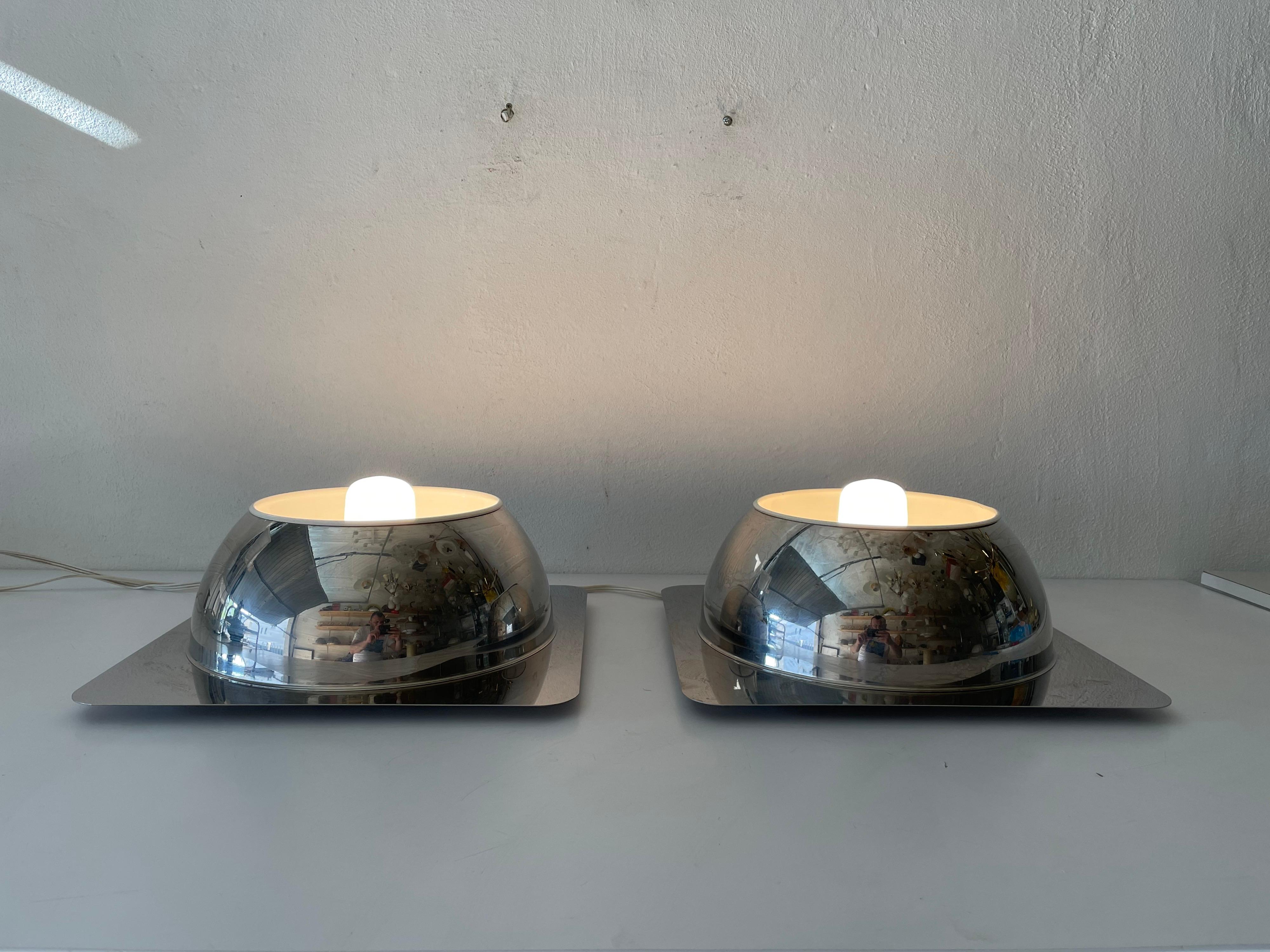 Space Age Pair of Chrome Sconces or Ceiling Lamps by Reggiani, 1970s, Italy For Sale 4
