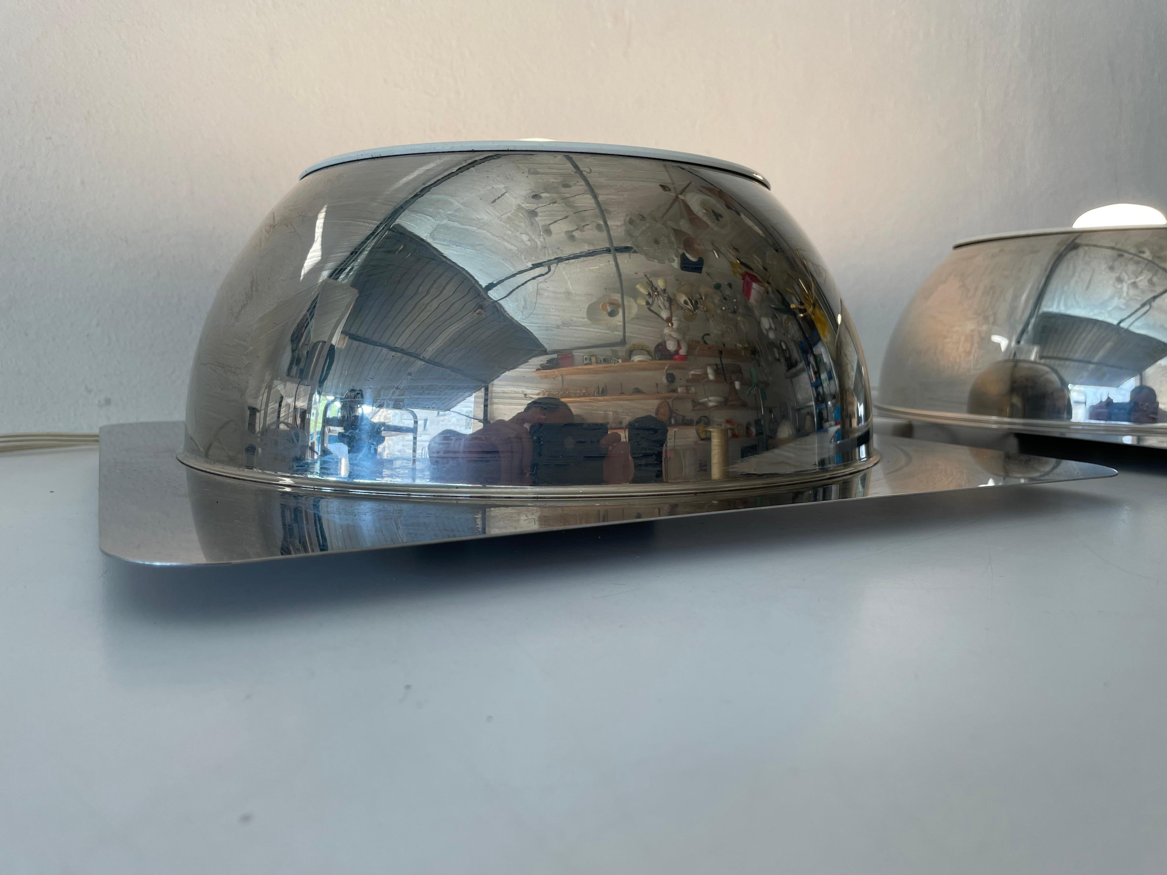 Space Age Pair of Chrome Sconces or Ceiling Lamps by Reggiani, 1970s, Italy For Sale 8