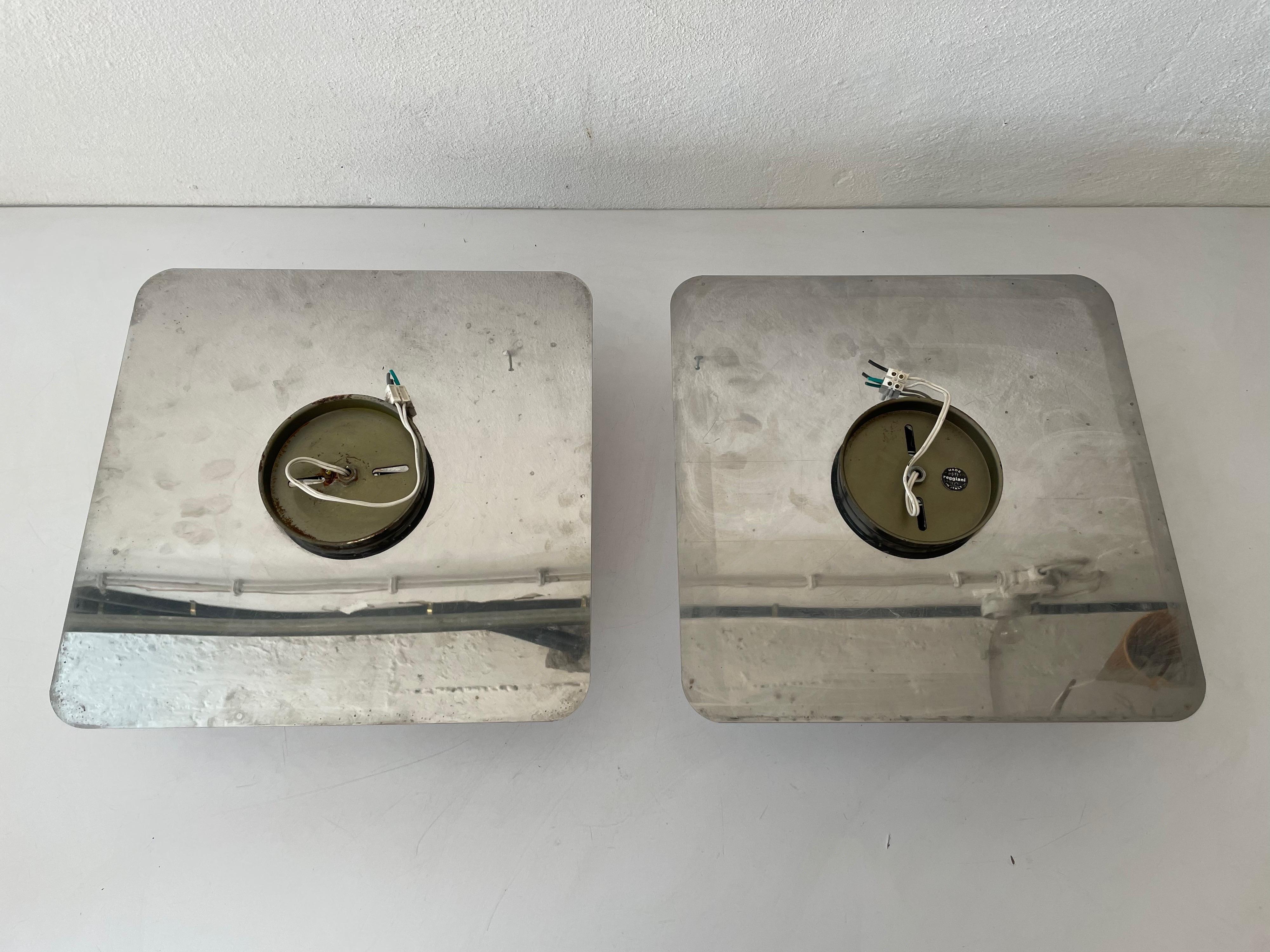 Space Age Pair of Chrome Sconces or Ceiling Lamps by Reggiani, 1970s, Italy For Sale 10