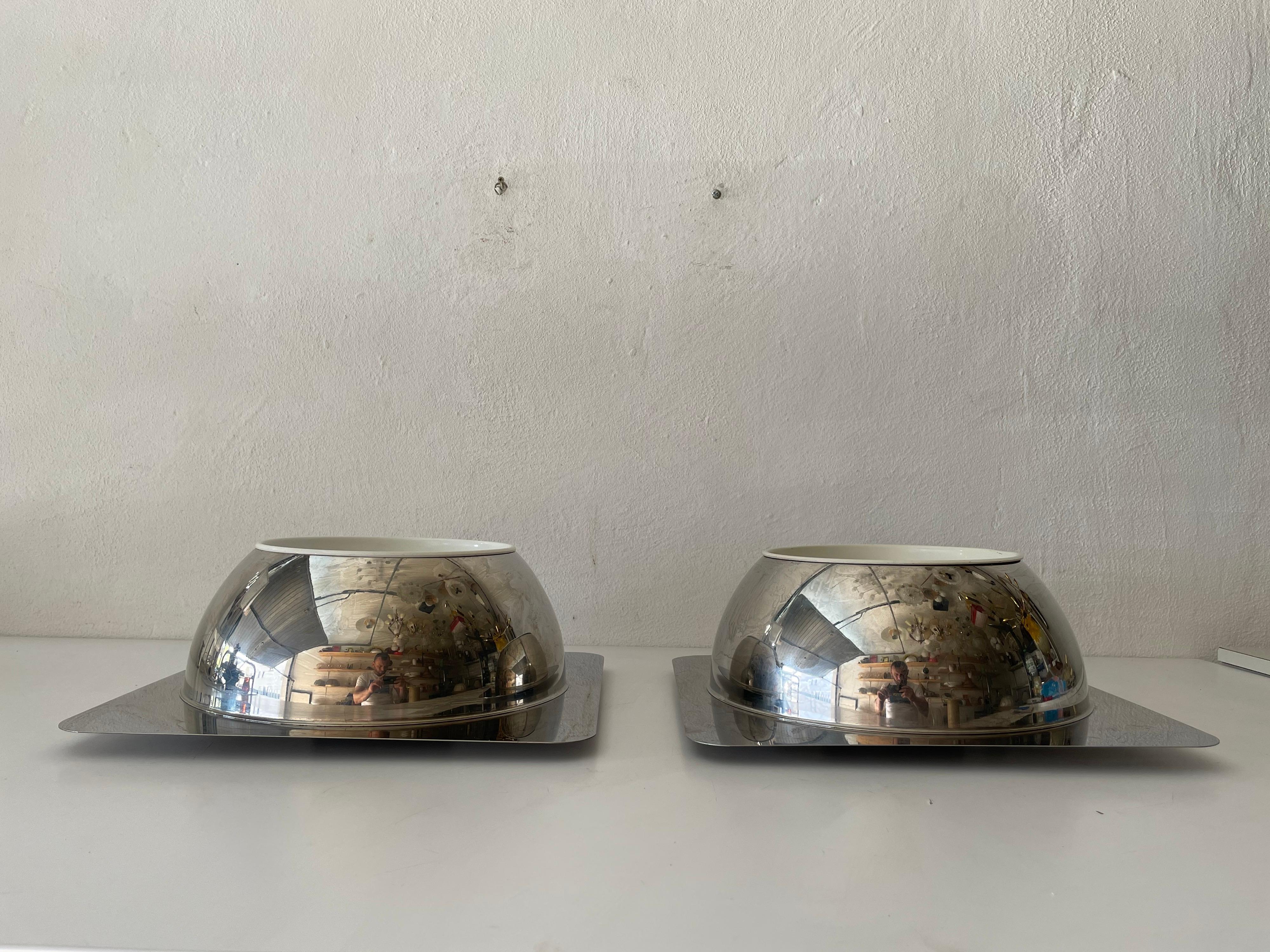 Late 20th Century Space Age Pair of Chrome Sconces or Ceiling Lamps by Reggiani, 1970s, Italy For Sale