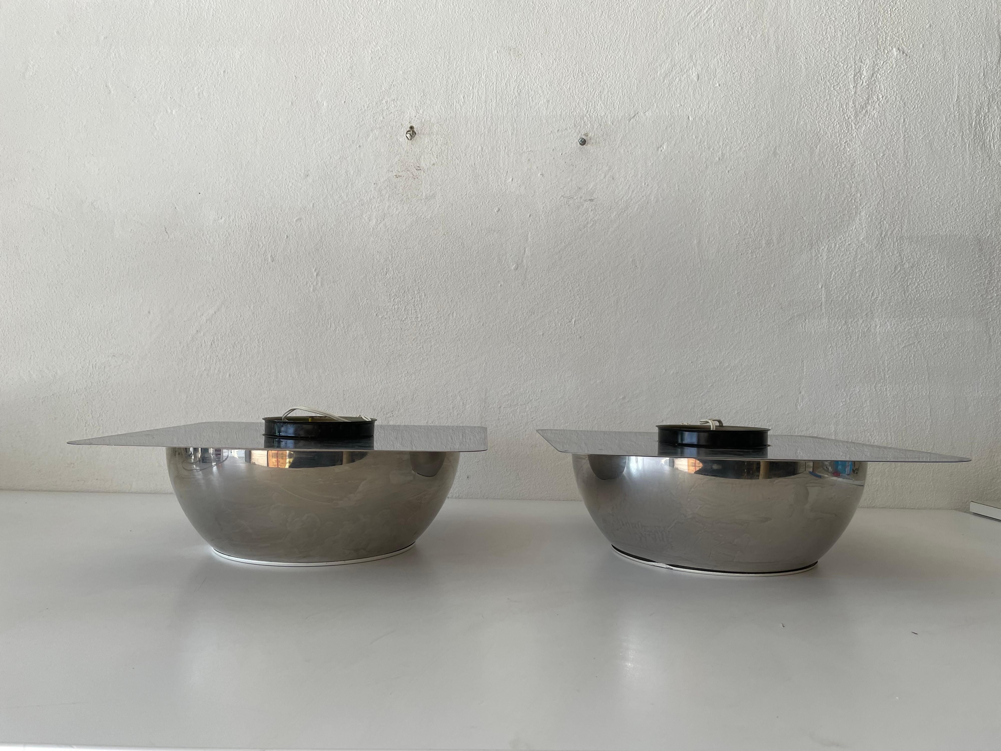 Space Age Pair of Chrome Sconces or Ceiling Lamps by Reggiani, 1970s, Italy For Sale 3