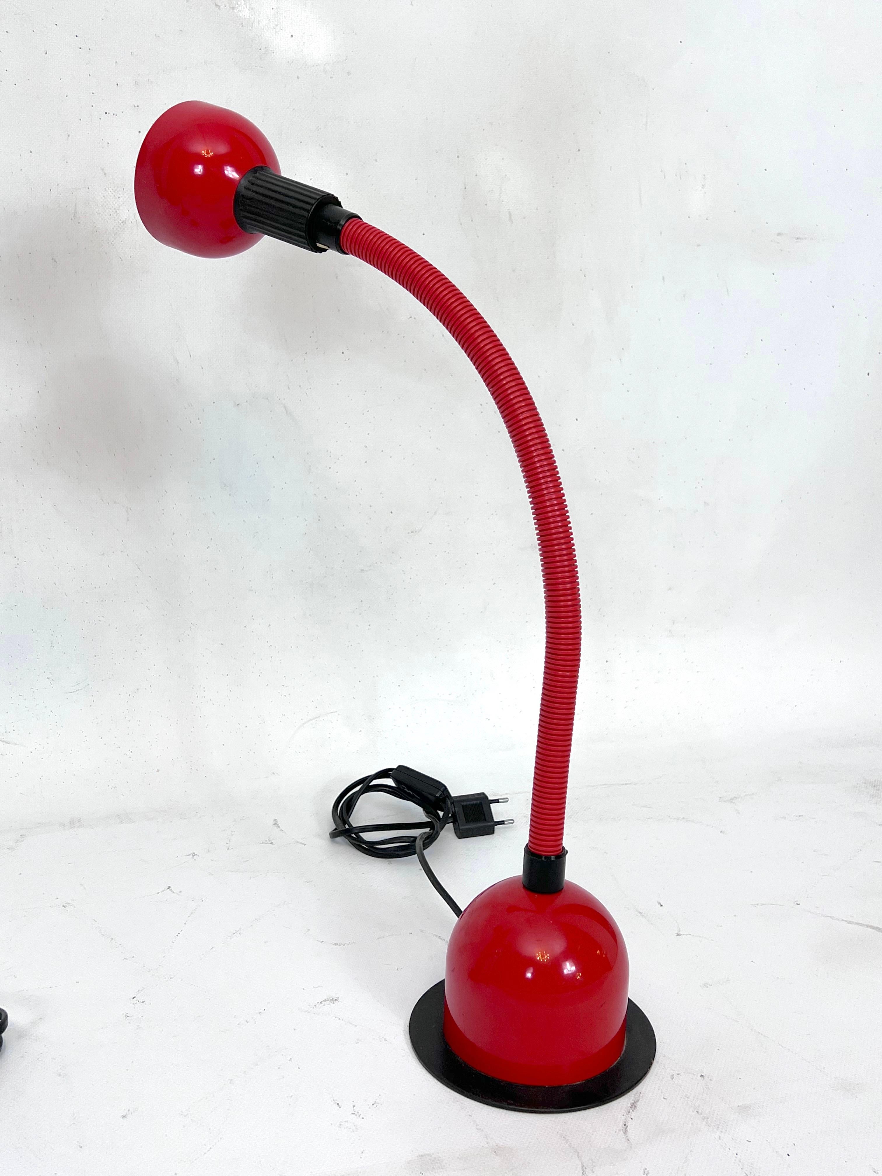 Space Age, Pair of Italian Red Metal Table Lamps by Gammalux, 1970s For Sale 5