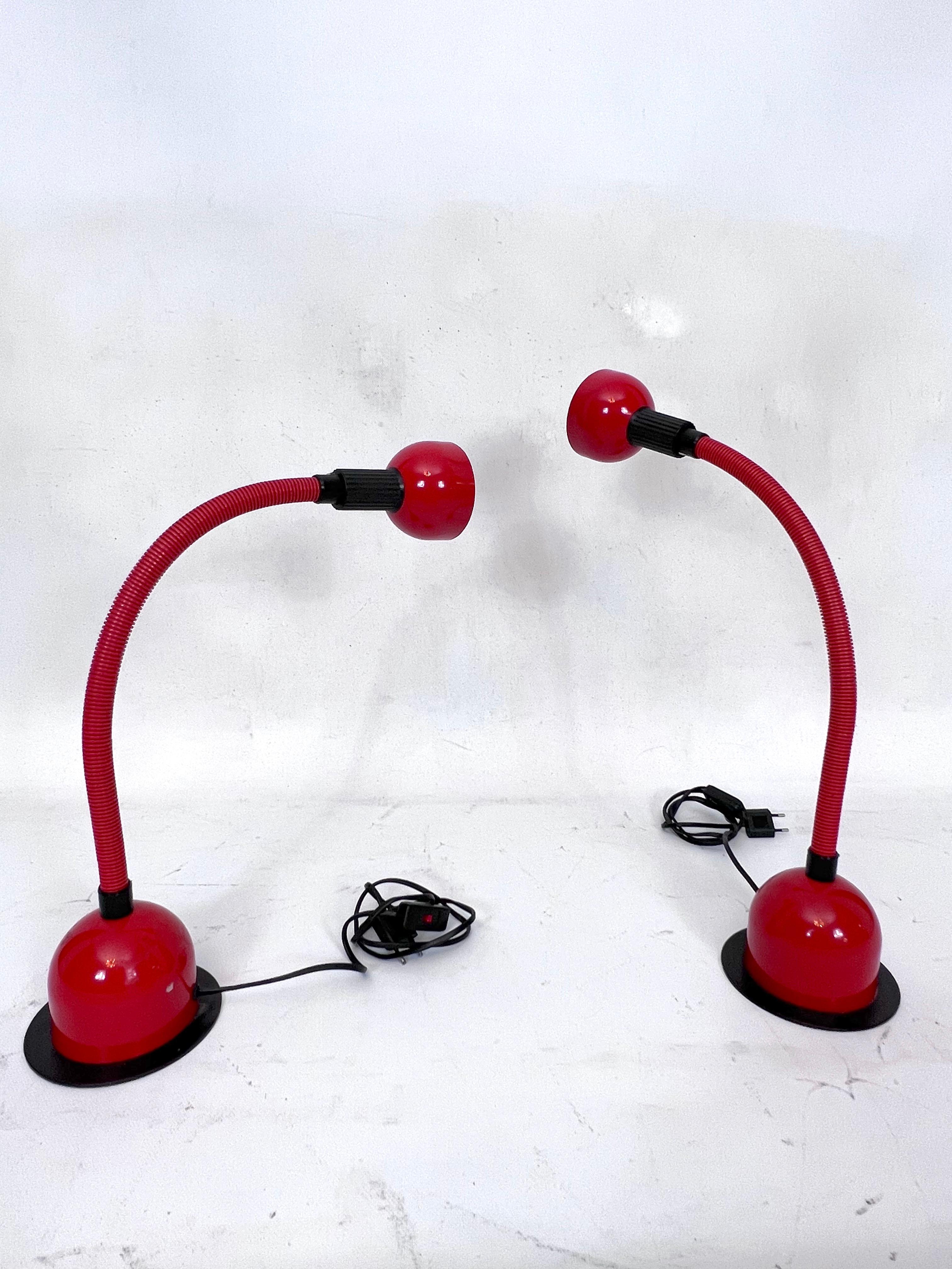 Space Age, Pair of Italian Red Metal Table Lamps by Gammalux, 1970s For Sale 3