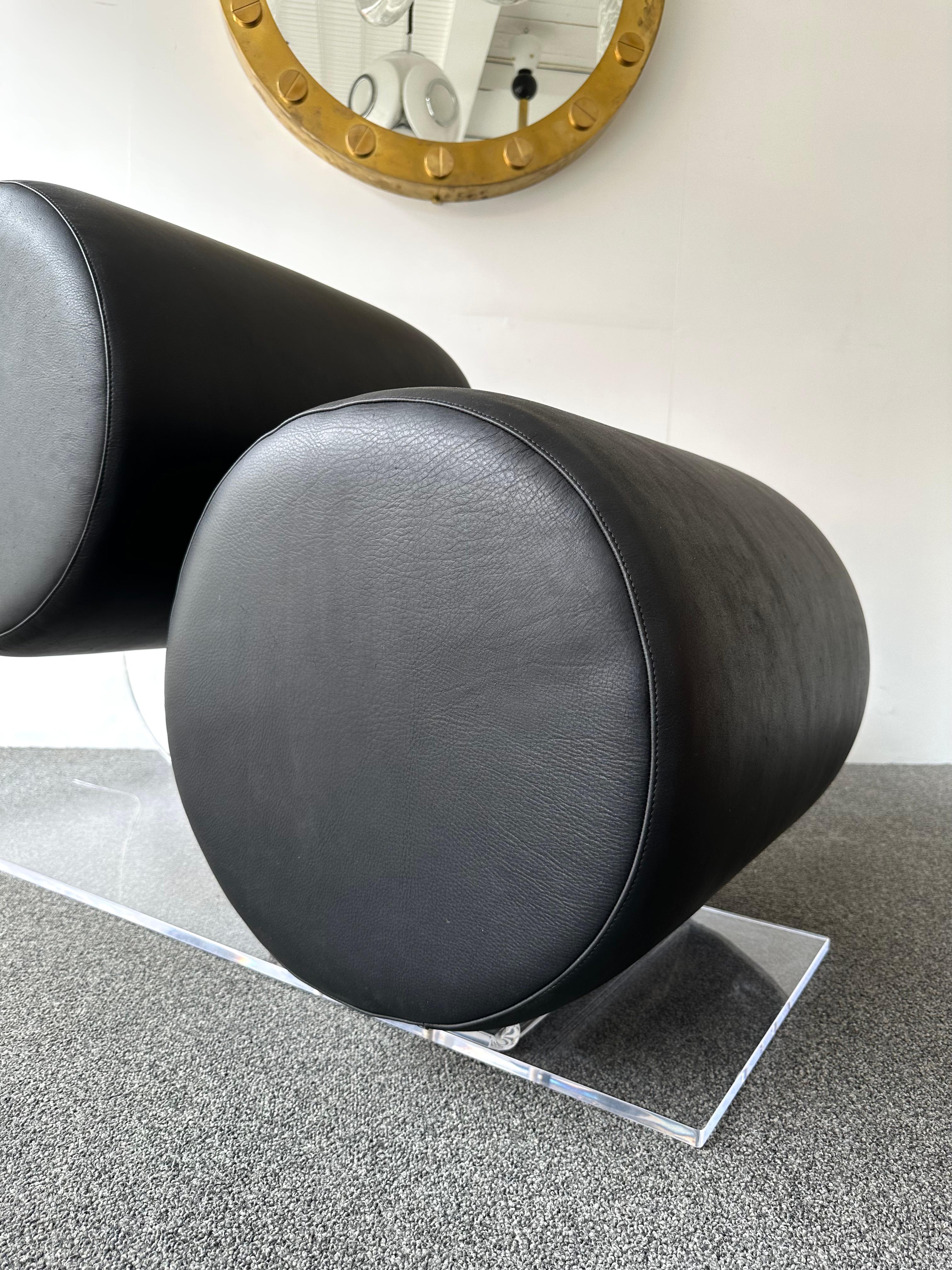 Space Age Pair of Lucite Leather Slipper Chairs by Marzio Cecchi, Italy, 1970s For Sale 2