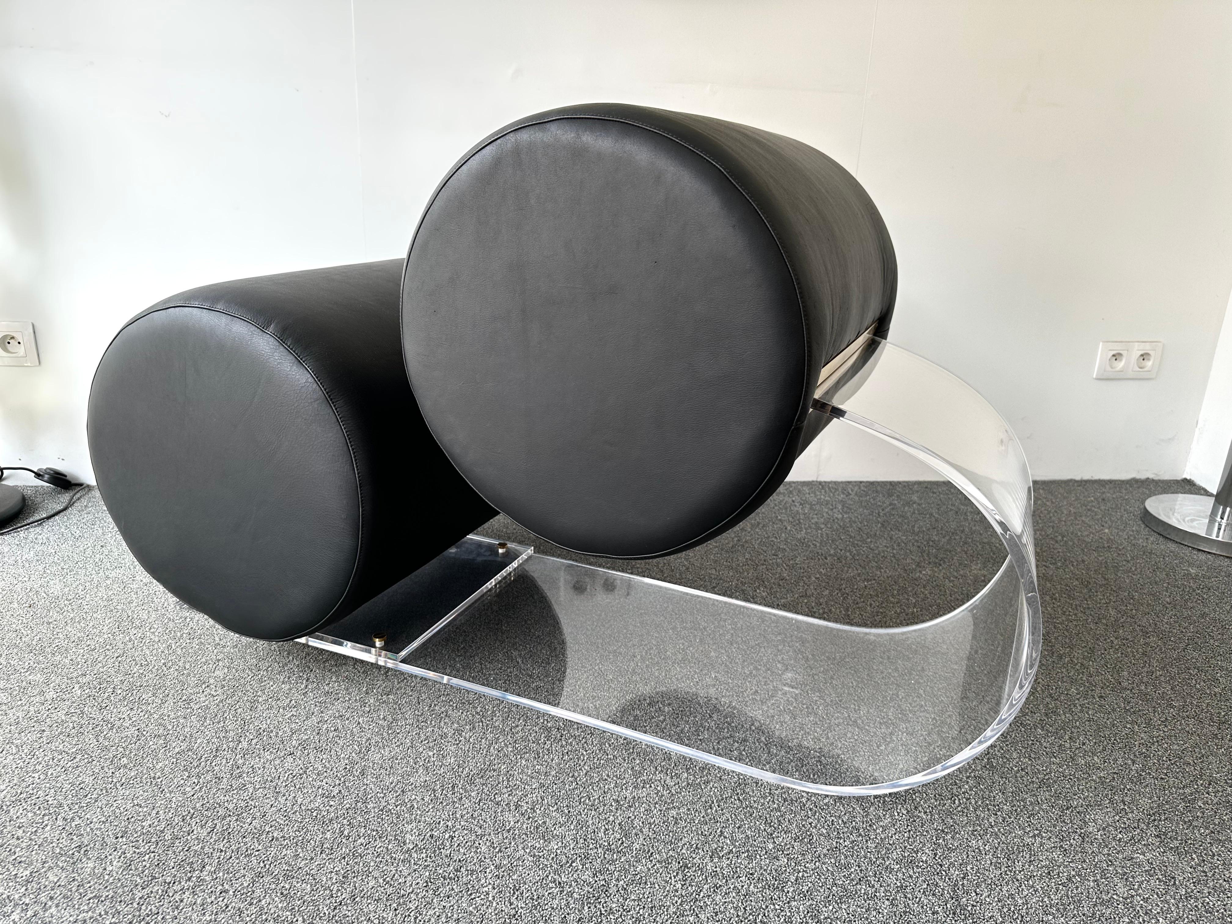 Space Age Pair of Lucite Leather Slipper Chairs by Marzio Cecchi, Italy, 1970s For Sale 5