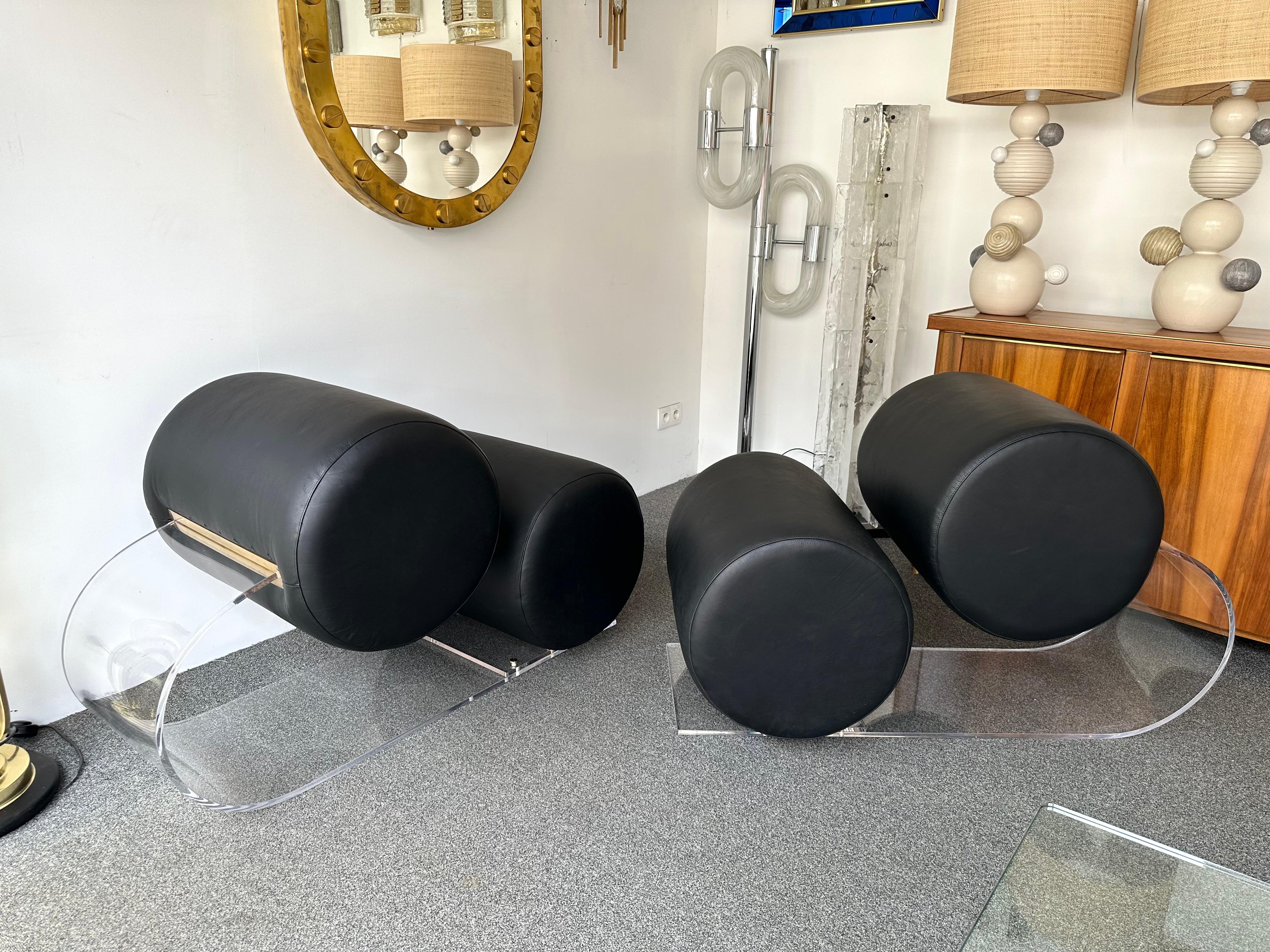 Space Age Pair of Lucite Leather Slipper Chairs by Marzio Cecchi, Italy, 1970s For Sale 8