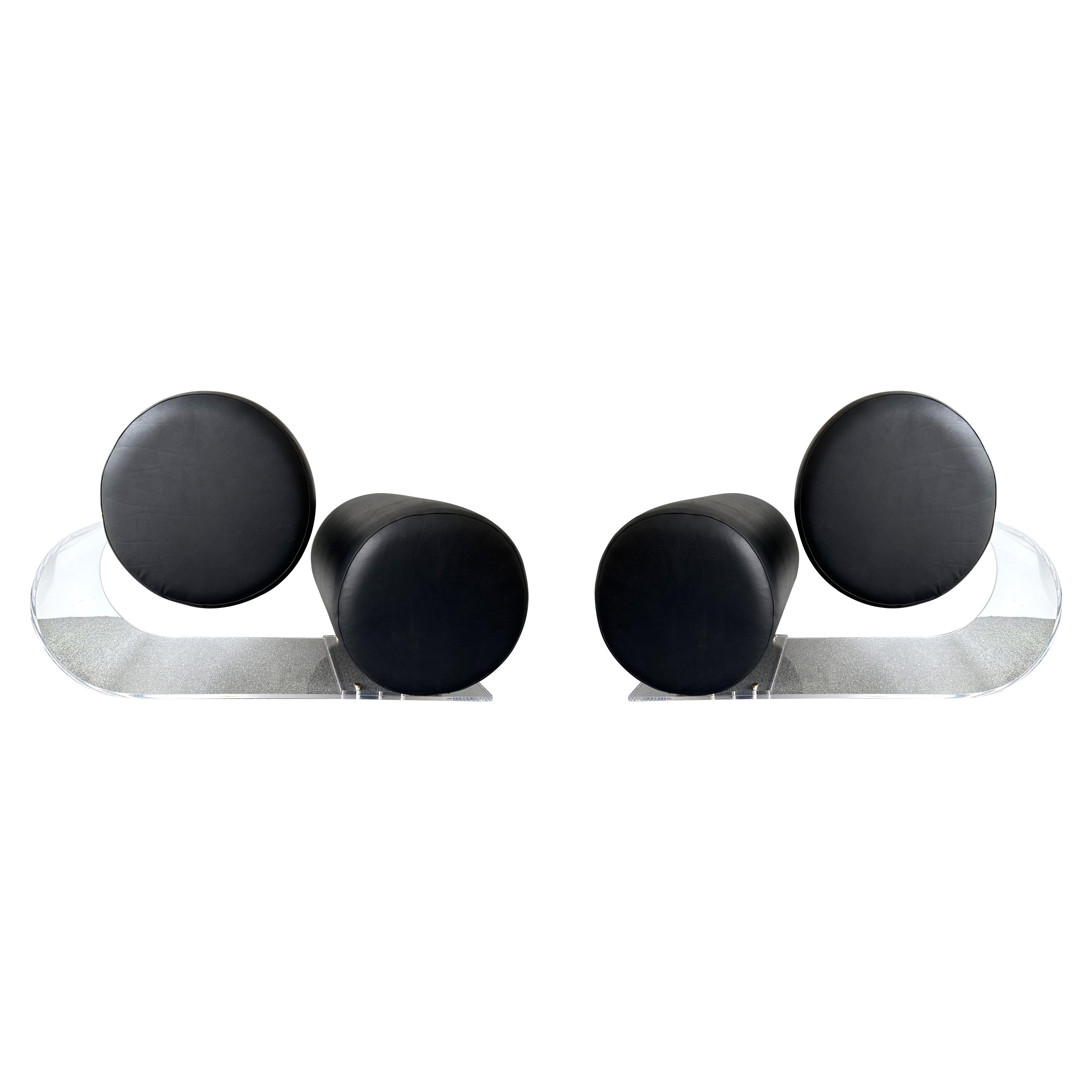 Space Age Pair of Lucite Leather Slipper Chairs by Marzio Cecchi, Italy, 1970s
