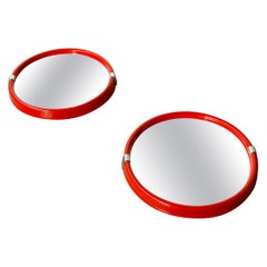 Space age pair of red plastic and chrome mirrors, 1970s Italy