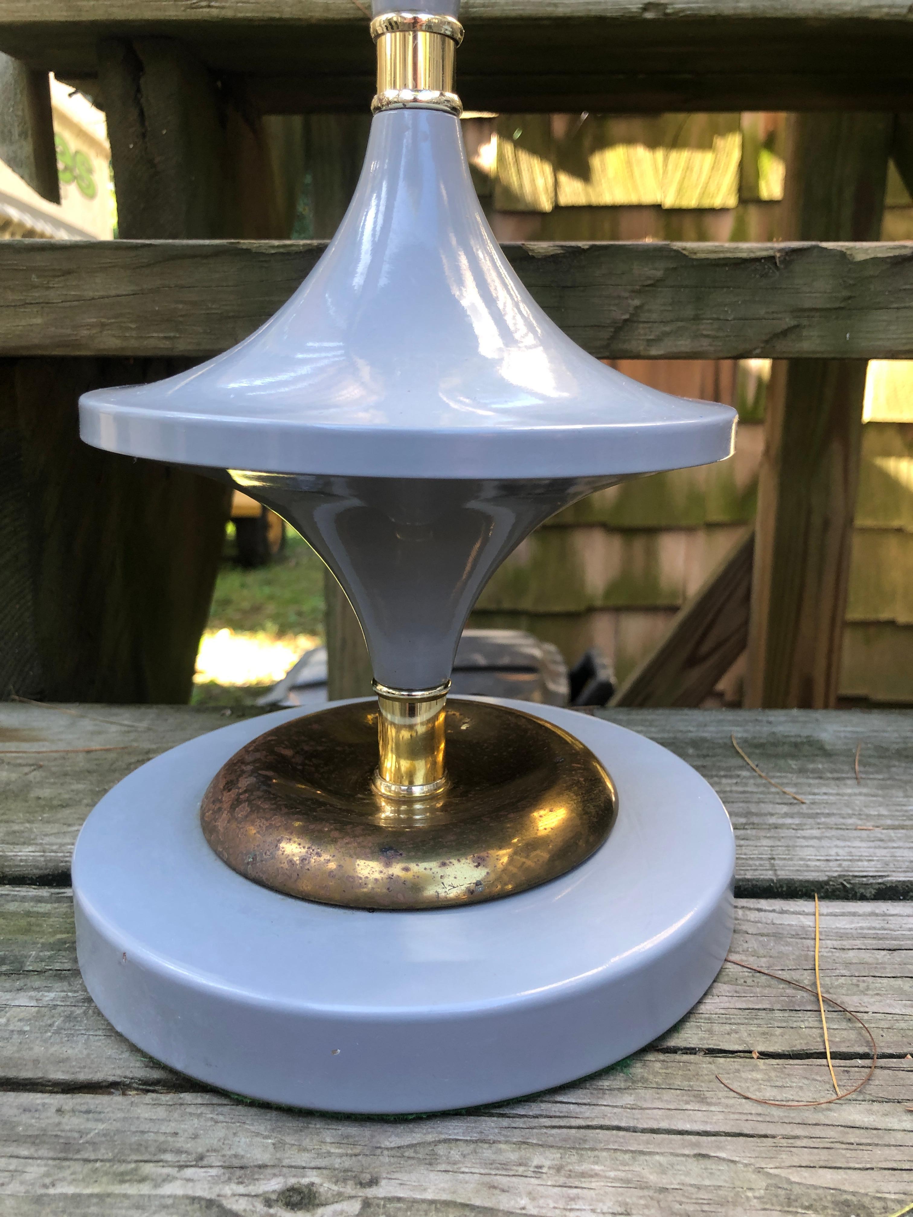 American Space-Age Pair UFO Grey Gerald Thurston style Lamps Lightolier Mid-Century For Sale
