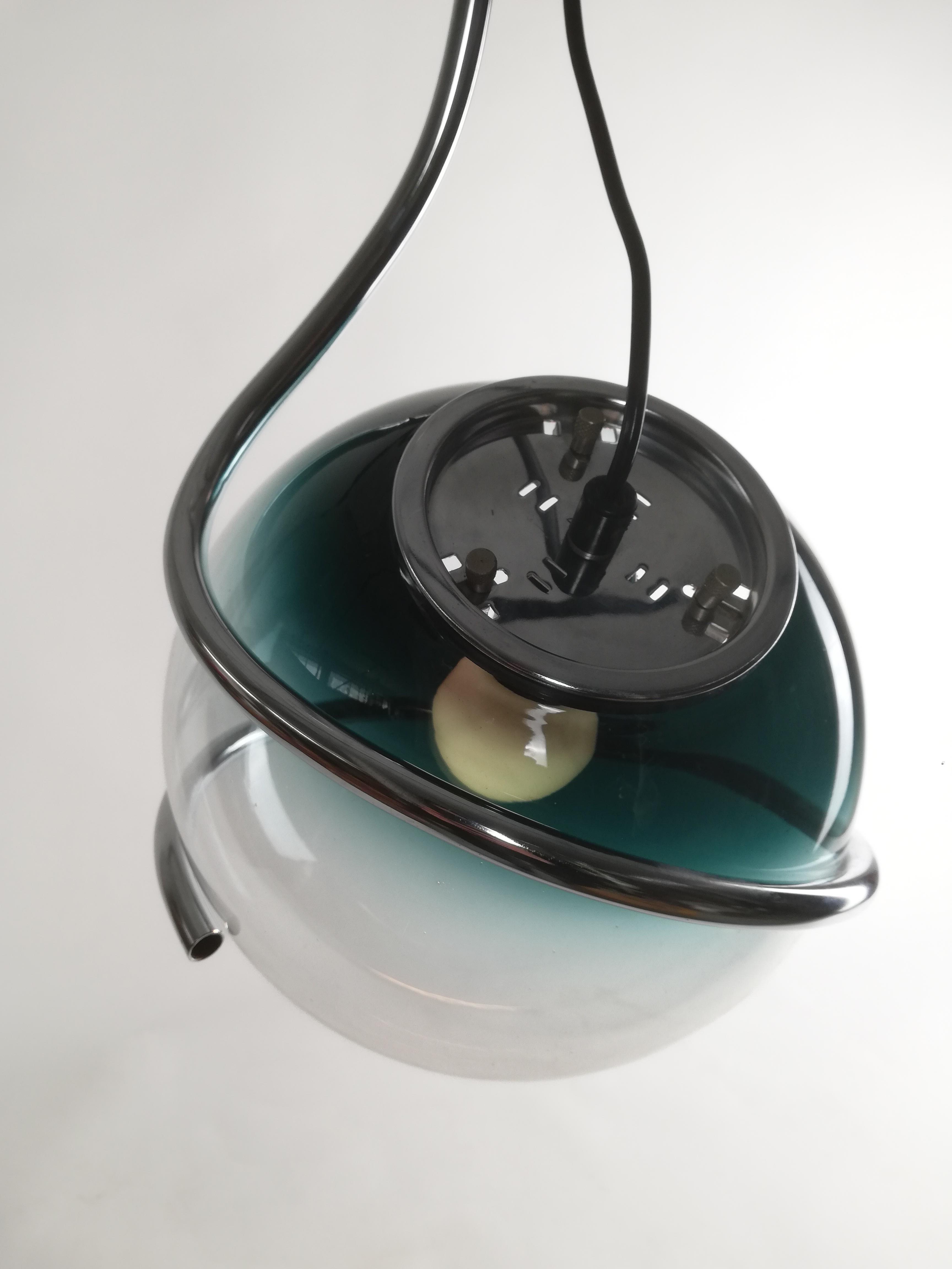 Space Age Pendant Attributed to Fabio Lenci Made in Chrome and Murano Glass For Sale 9