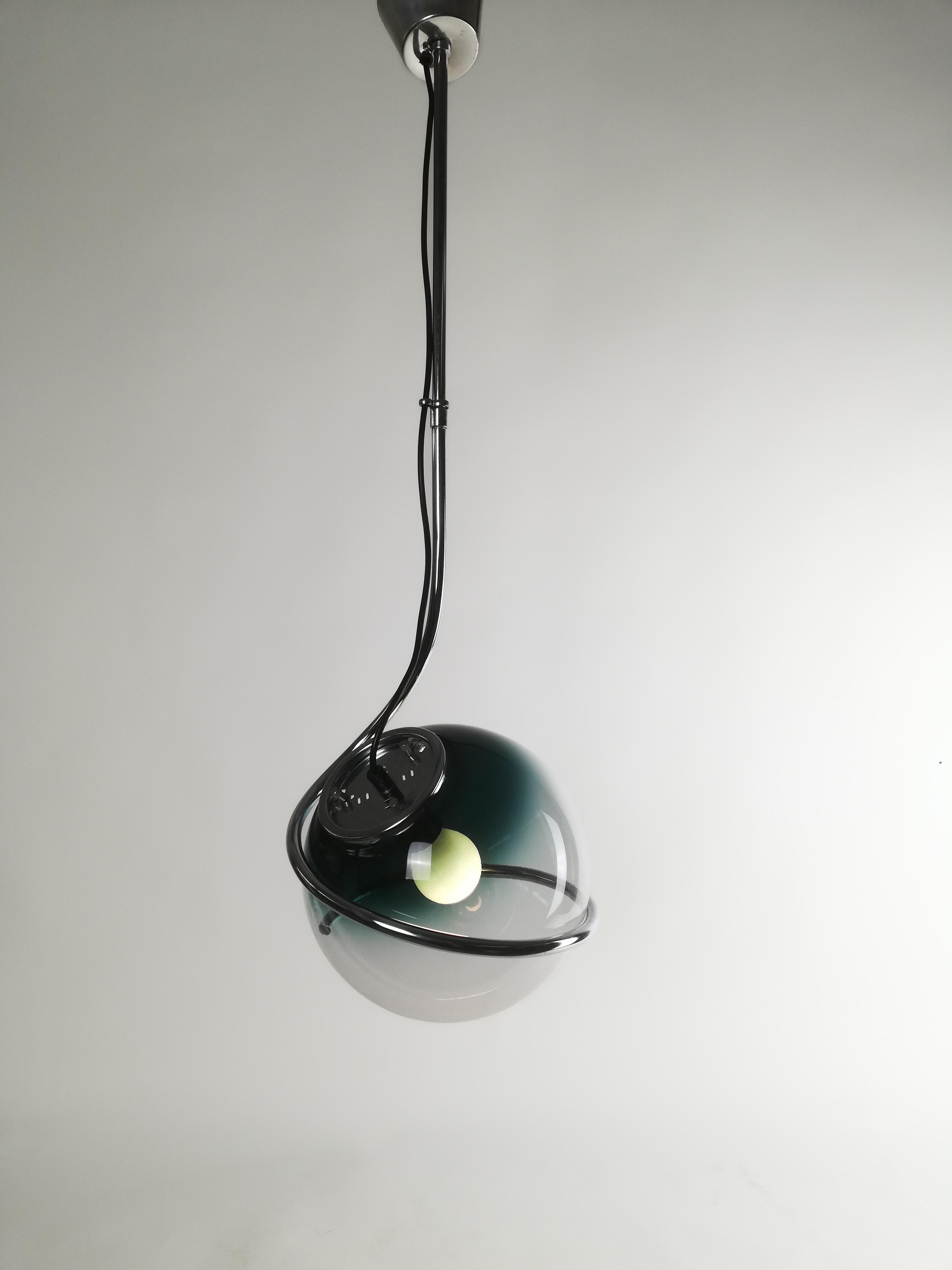 Lampe à suspension de l'ère spatiale attribuée à Fabio Lenci en chrome et verre de Murano en vente 9