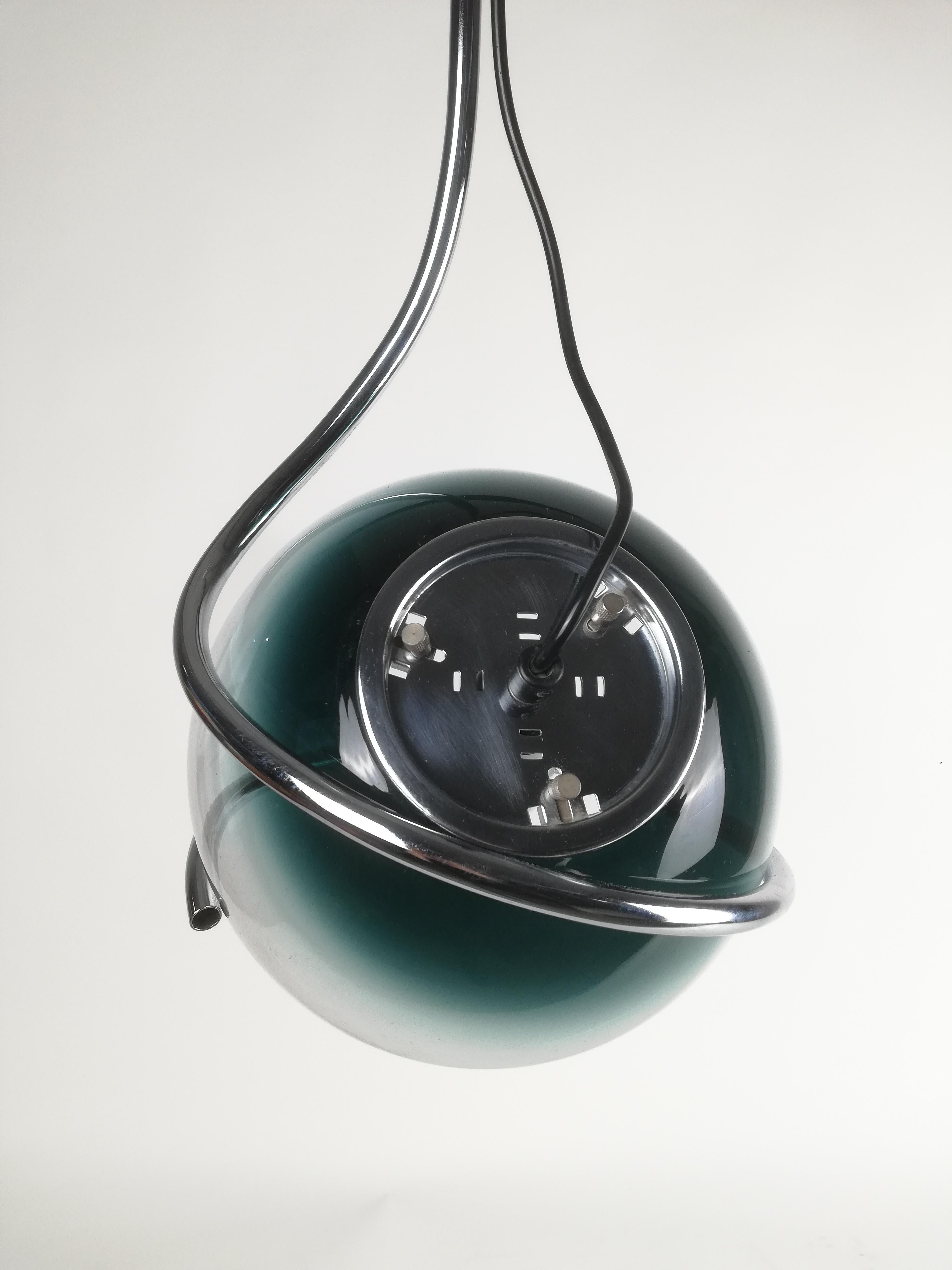 Space Age Pendant Attributed to Fabio Lenci Made in Chrome and Murano Glass In Good Condition For Sale In Roma, IT