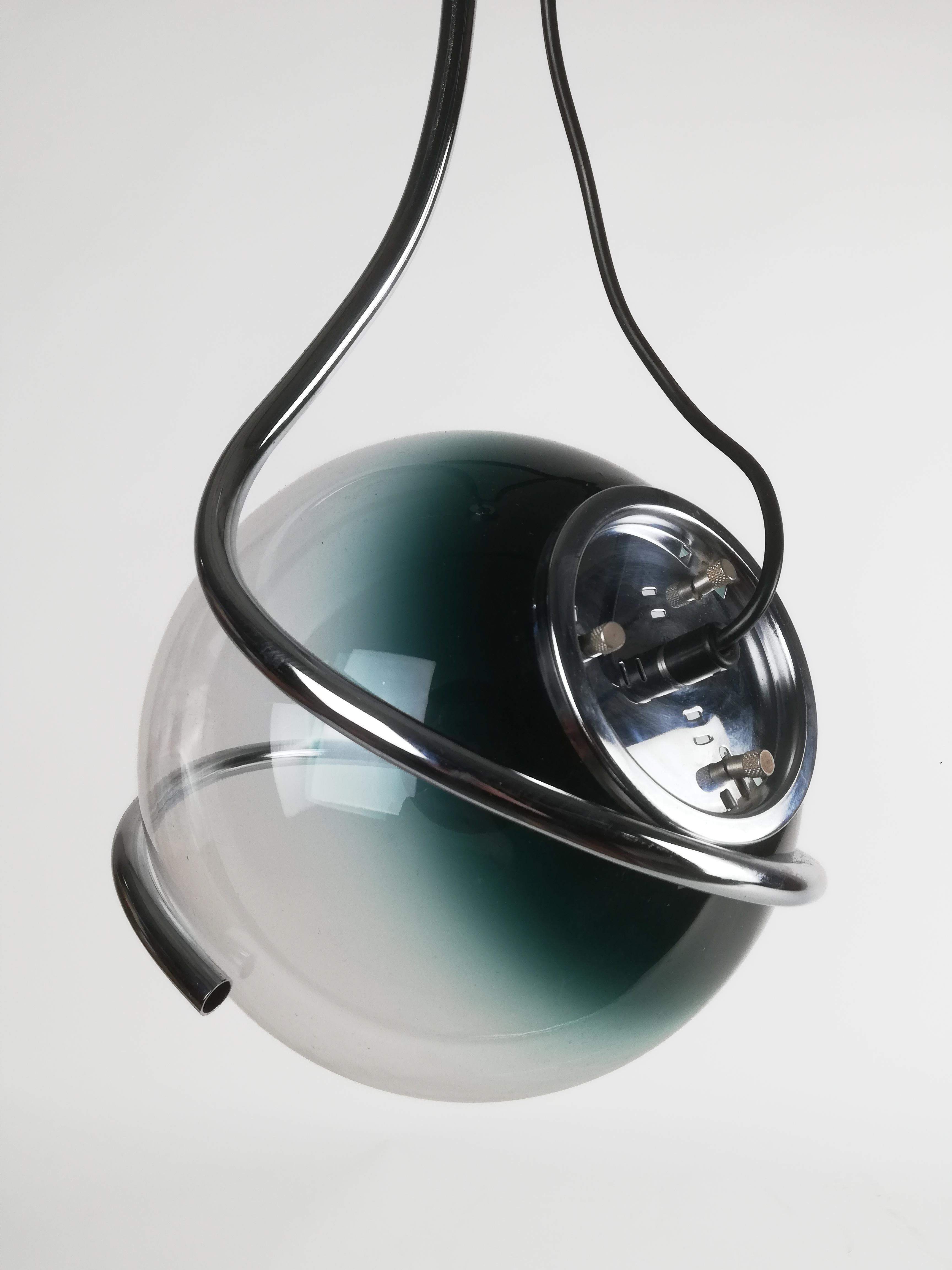 Fin du 20e siècle Lampe à suspension de l'ère spatiale attribuée à Fabio Lenci en chrome et verre de Murano en vente