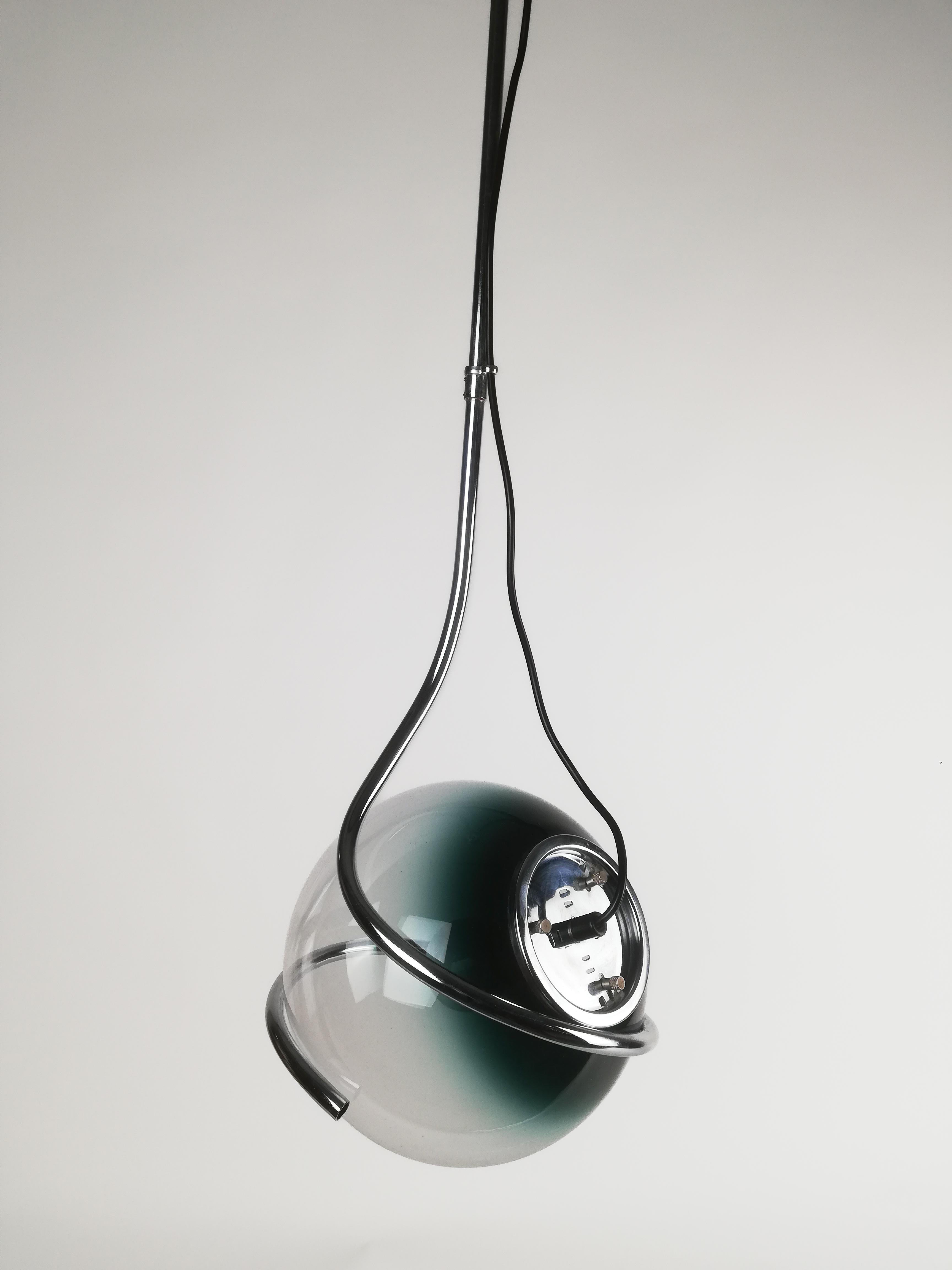 Verre de Murano Lampe à suspension de l'ère spatiale attribuée à Fabio Lenci en chrome et verre de Murano en vente