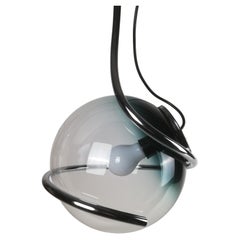 Lampe à suspension de l'ère spatiale attribuée à Fabio Lenci en chrome et verre de Murano
