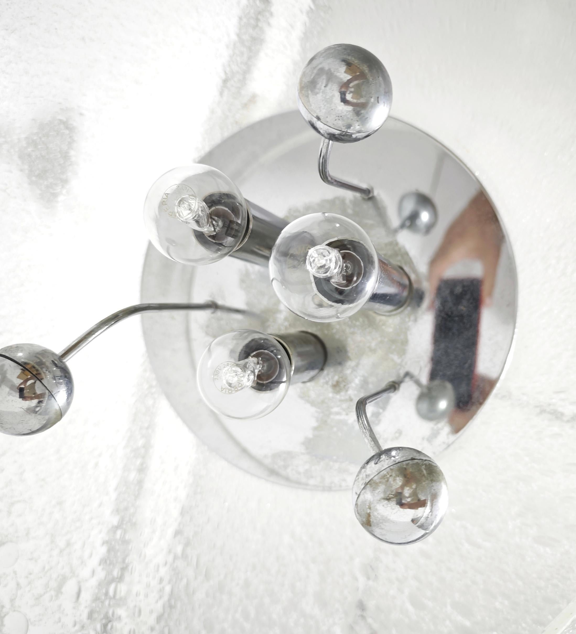 Space Age Pendant Lamp Murano Glass With Inner Bubbles  Metal Chrome Italy 70s For Sale 6