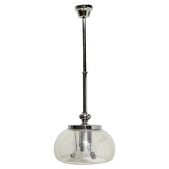 Vintage Space Age Pendant Lamp Murano Glass With Inner Bubbles  Metal Chrome Italy 70s