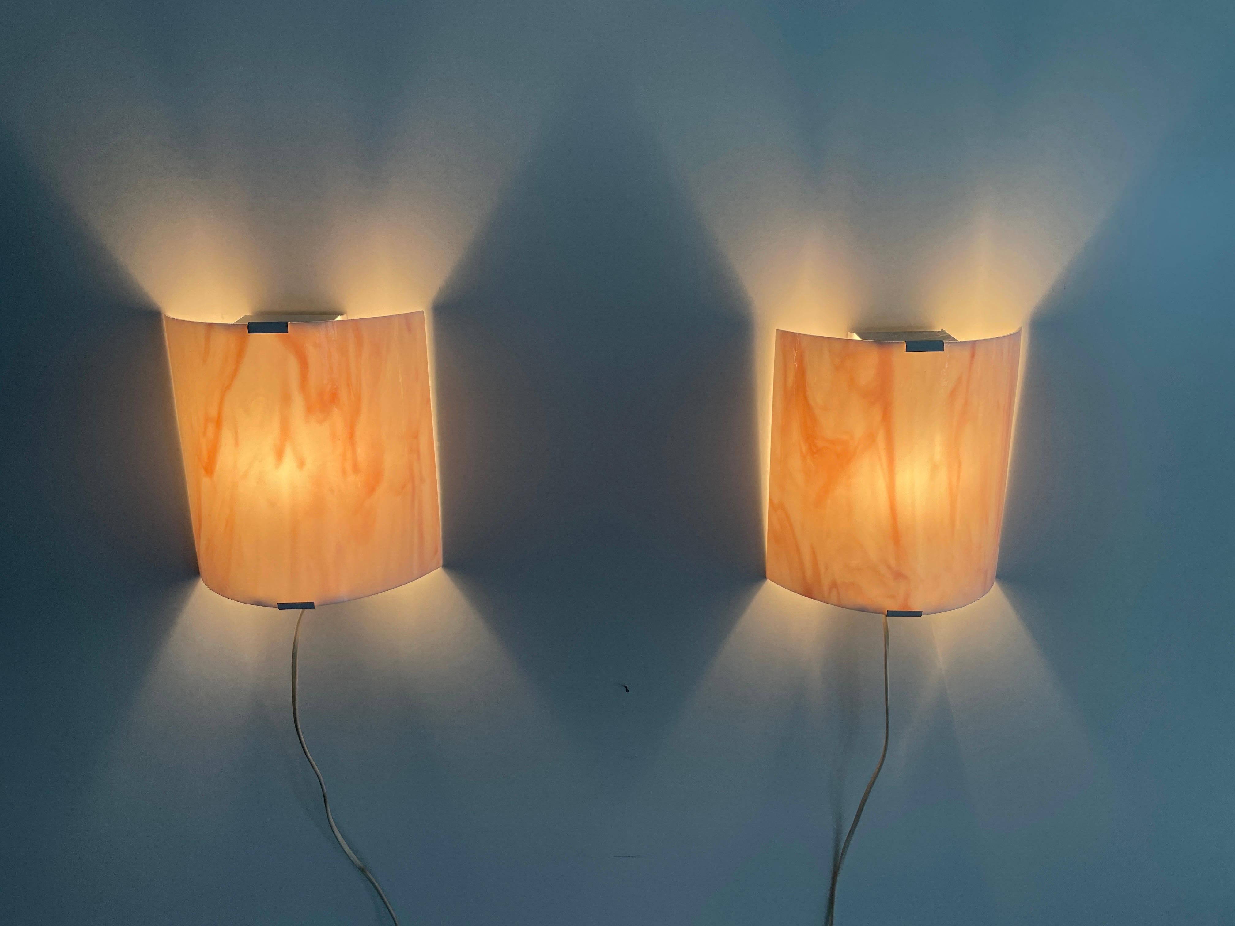 Space Age Pink Glass Pair of Wall Sconces, 1970s, Germany For Sale 7