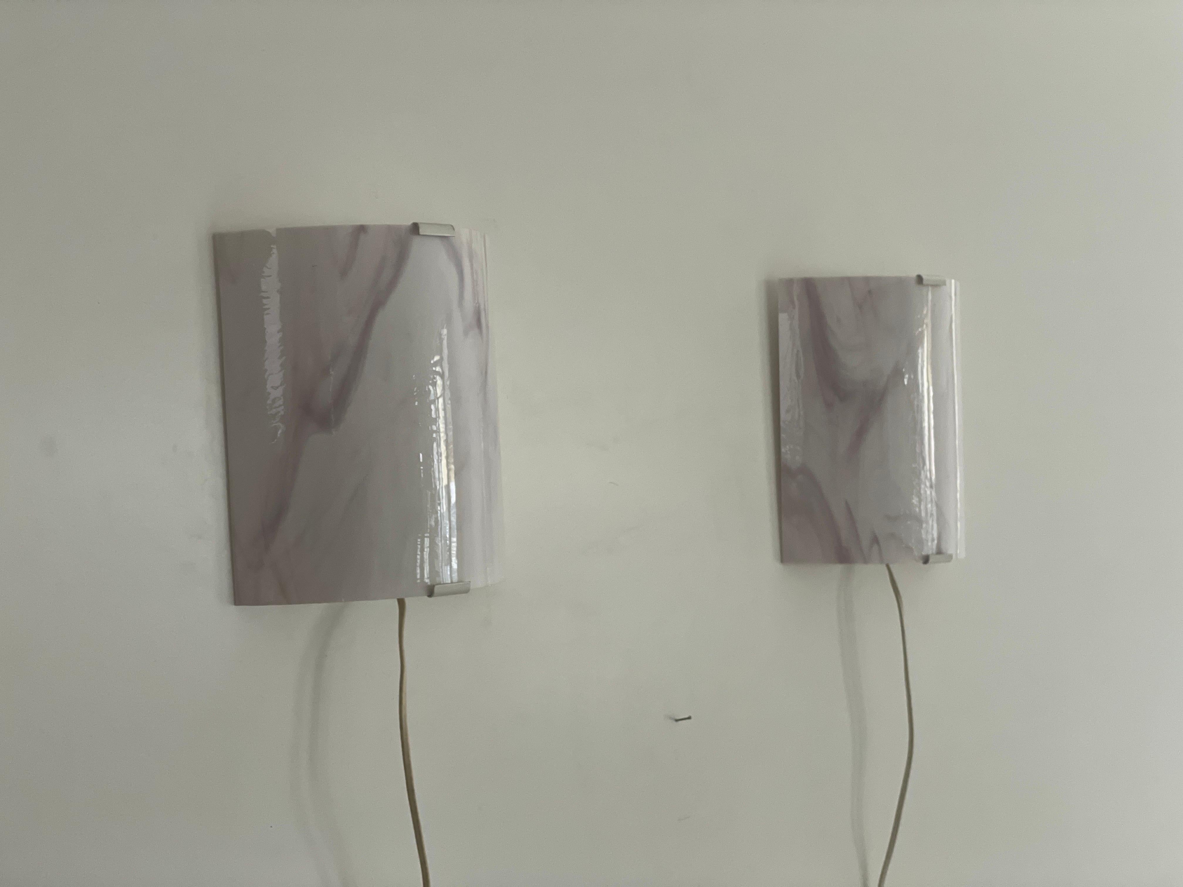 Late 20th Century Space Age Pink Glass Pair of Wall Sconces, 1970s, Germany For Sale