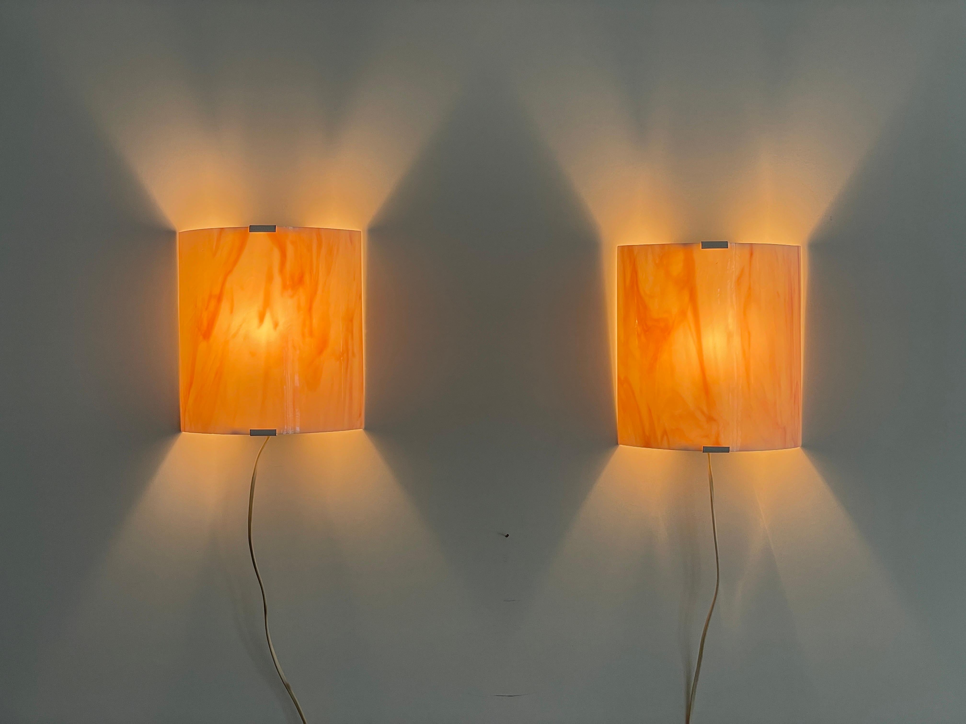 Space Age Pink Glass Pair of Wall Sconces, 1970s, Germany For Sale 1