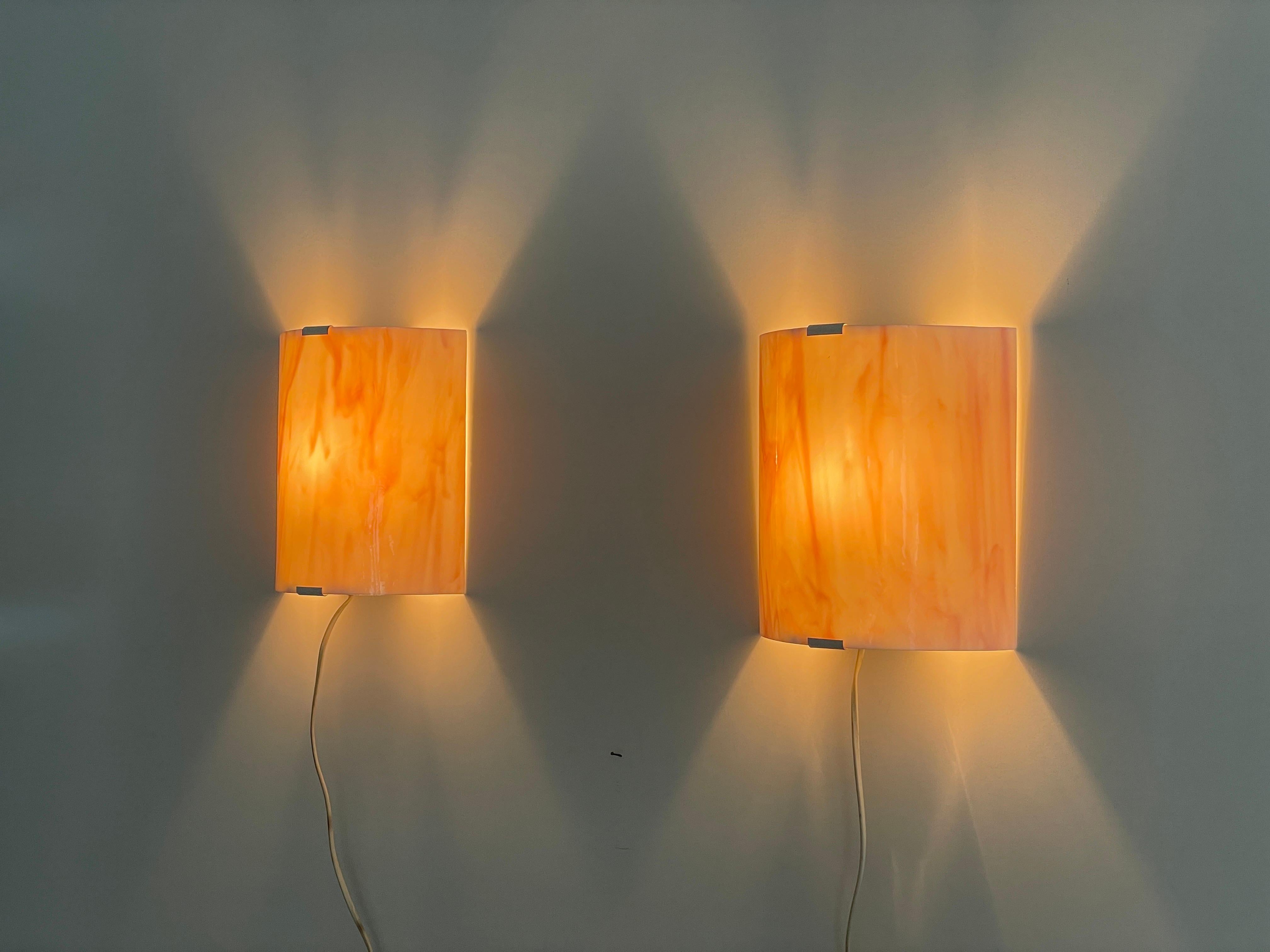 Space Age Pink Glass Pair of Wall Sconces, 1970s, Germany For Sale 4