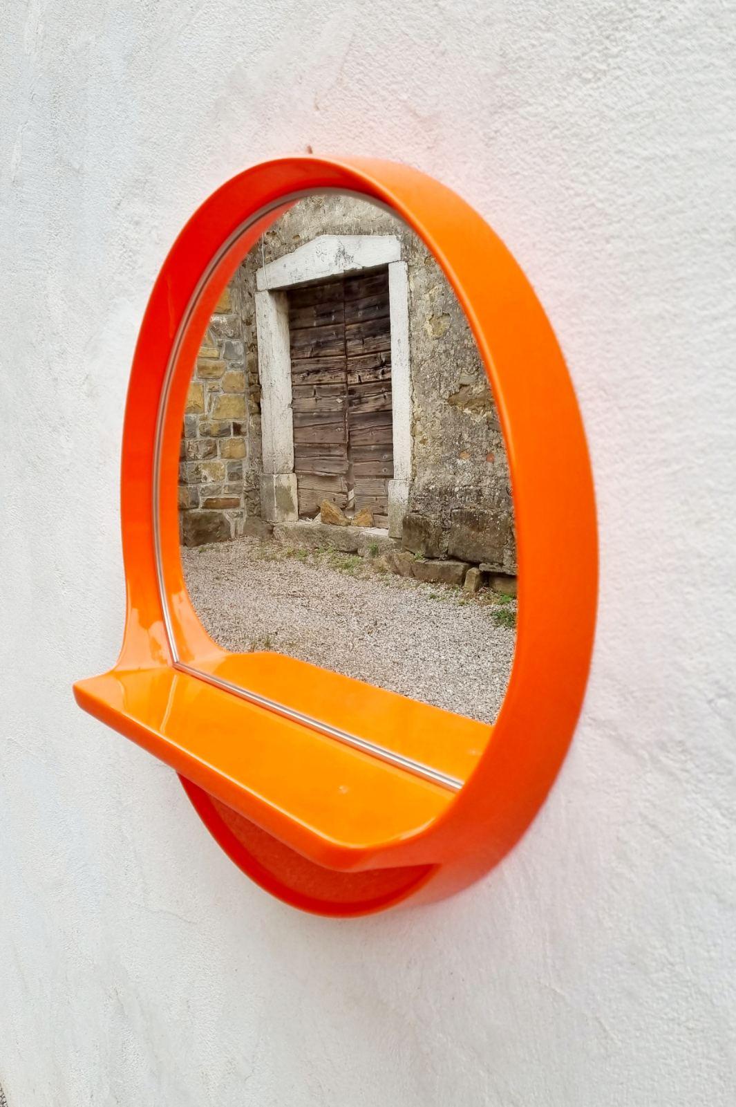 Space Age Plastic Round Mirror with Shelf,  SALC Cantu, Italy 70s 2