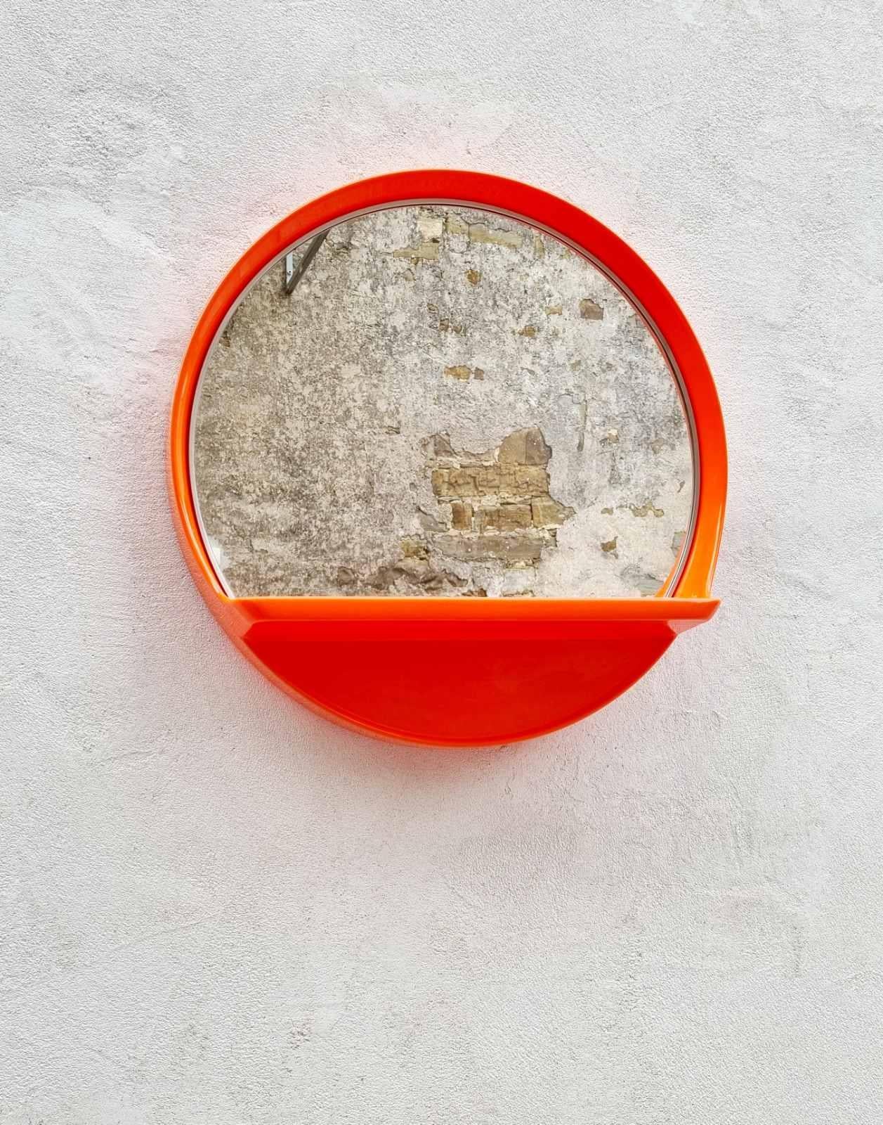 Late 20th Century Space Age Plastic Round Mirror with Shelf,  SALC Cantu, Italy 70s