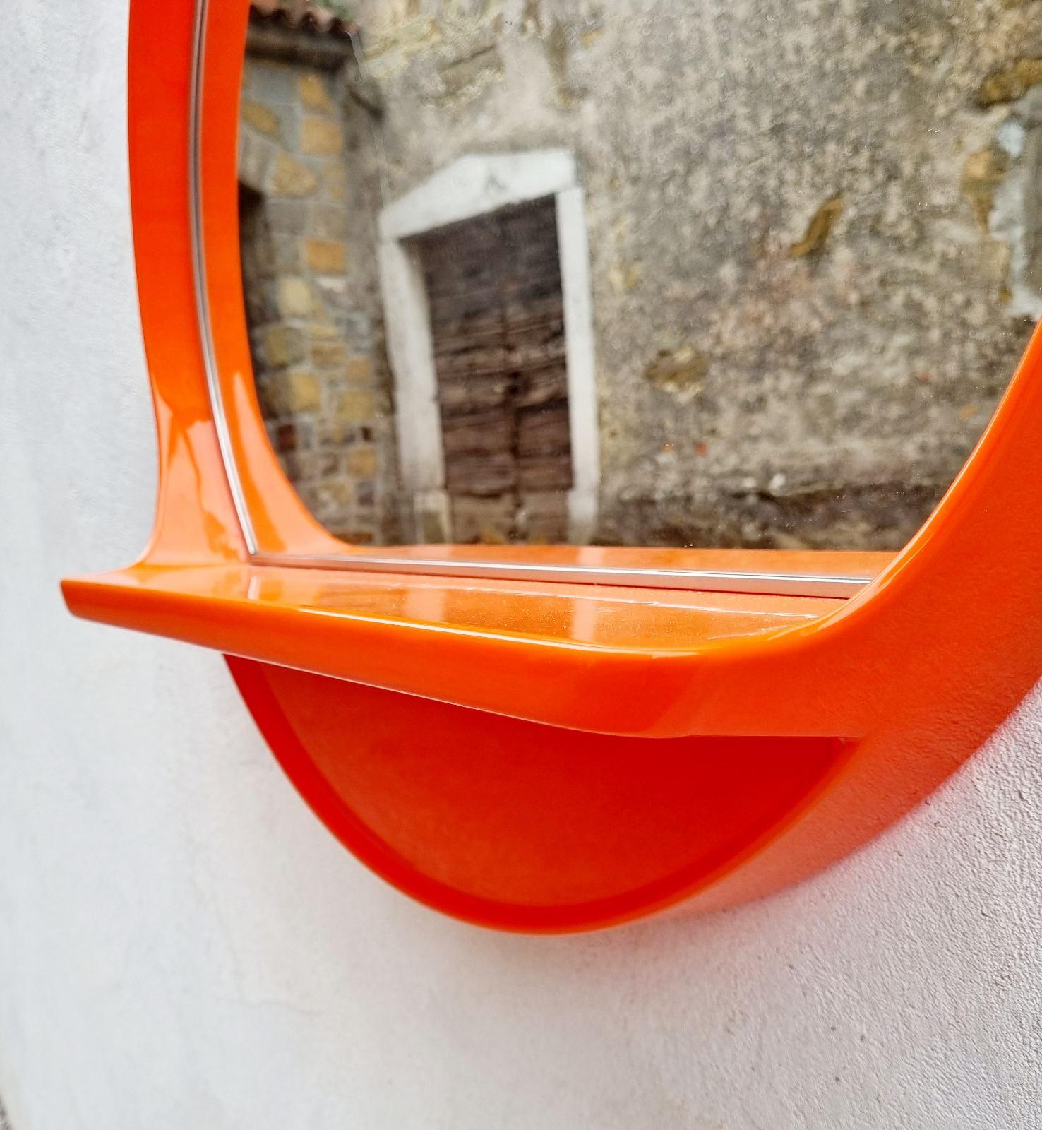 Space Age Plastic Round Mirror with Shelf,  SALC Cantu, Italy 70s 1