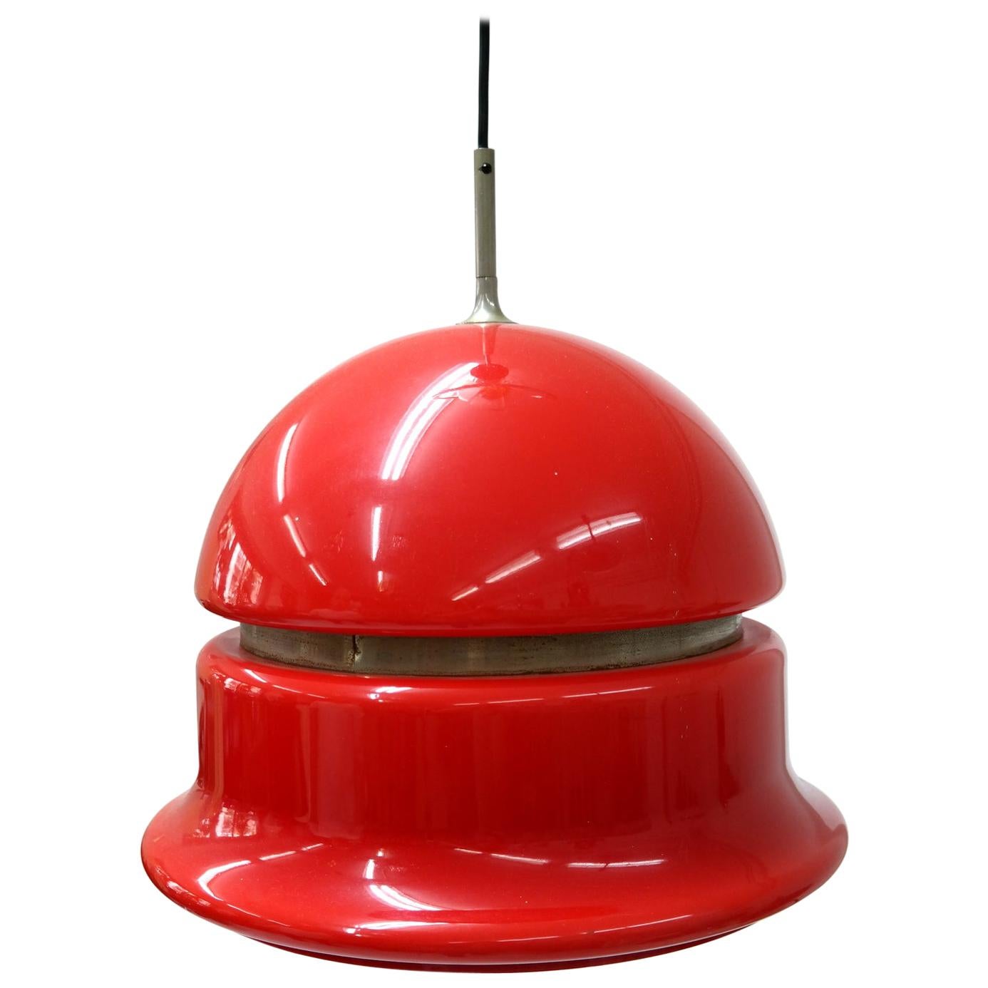 Space Age Plexiglas Pendant in Deep Red Color with Nickel Side Line, 1960s