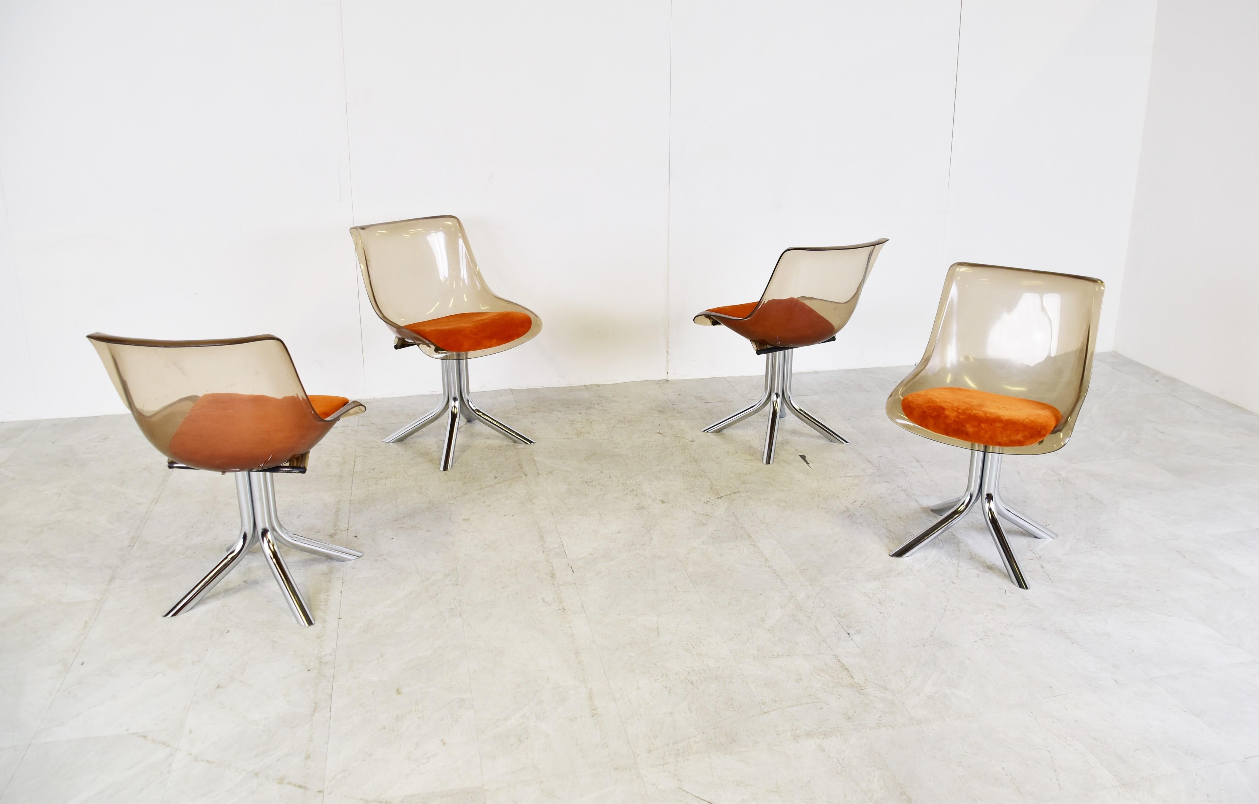 Fabric Space Age Plexiglass Chairs, 1970s