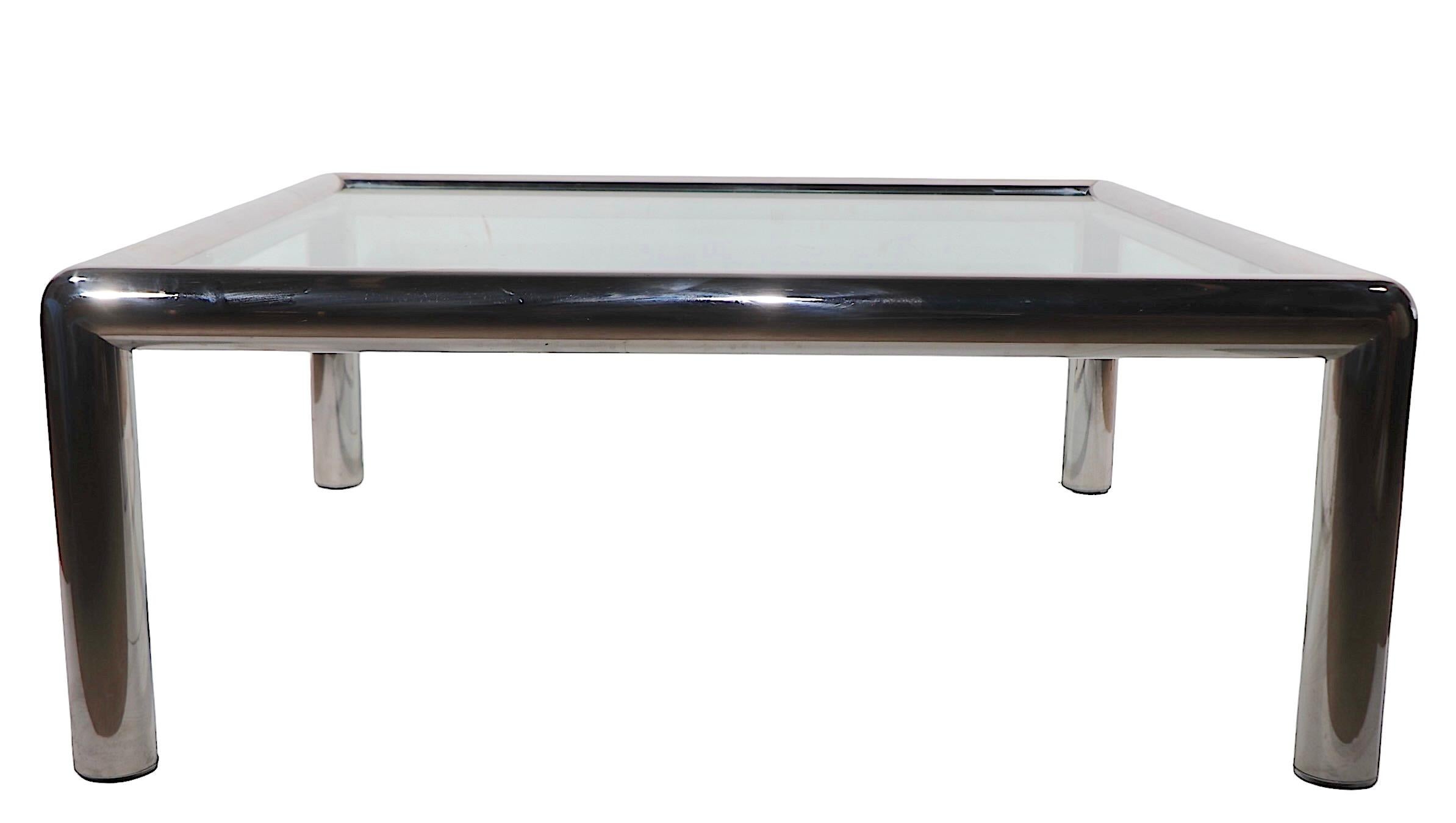 Tubo-Couchtisch aus poliertem Chrom und Glas aus dem Space Age von Mascheroni für Vecta im Angebot 6