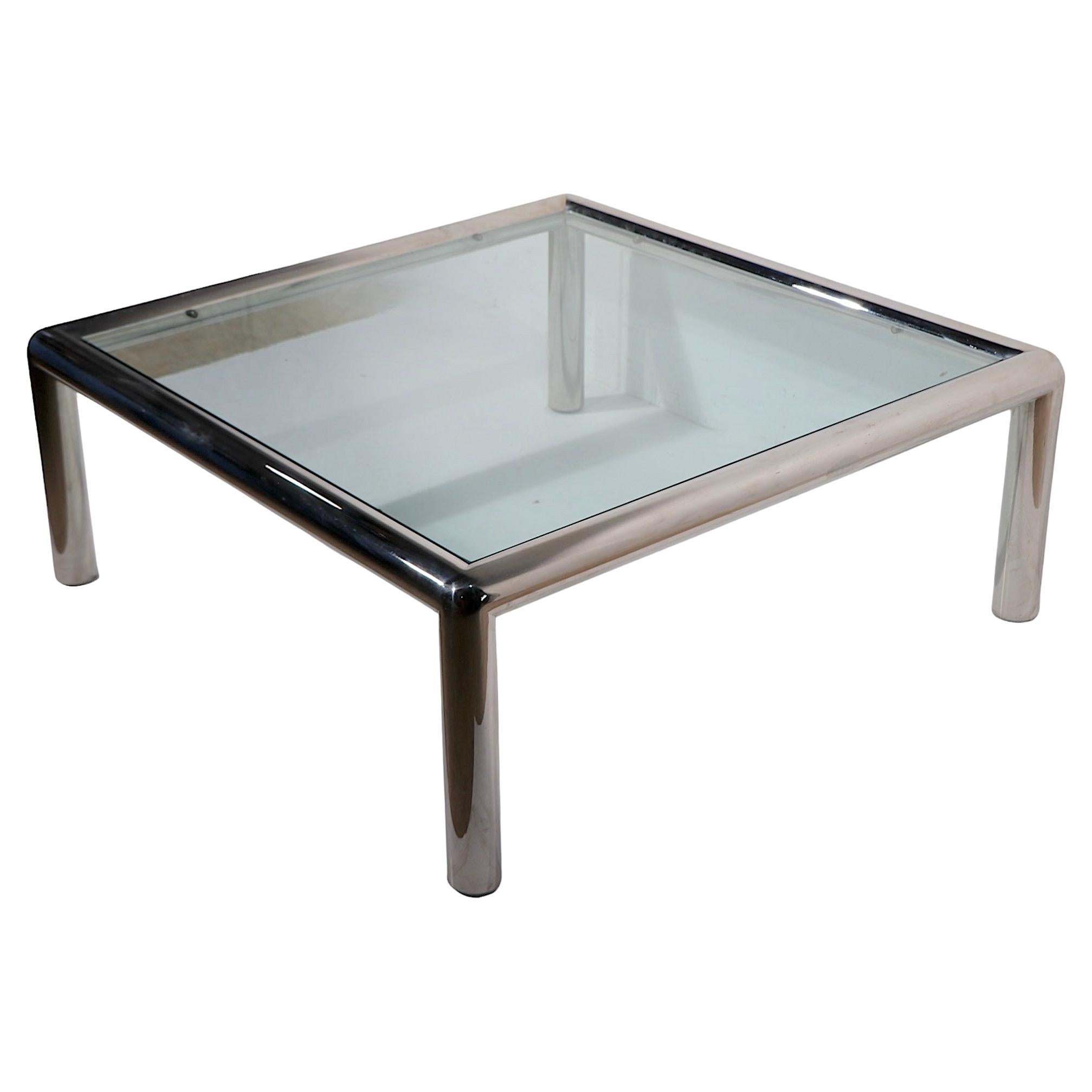 Tubo-Couchtisch aus poliertem Chrom und Glas aus dem Space Age von Mascheroni für Vecta im Angebot