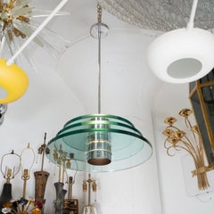 Space Age Polished Nickel and Glass Pendant