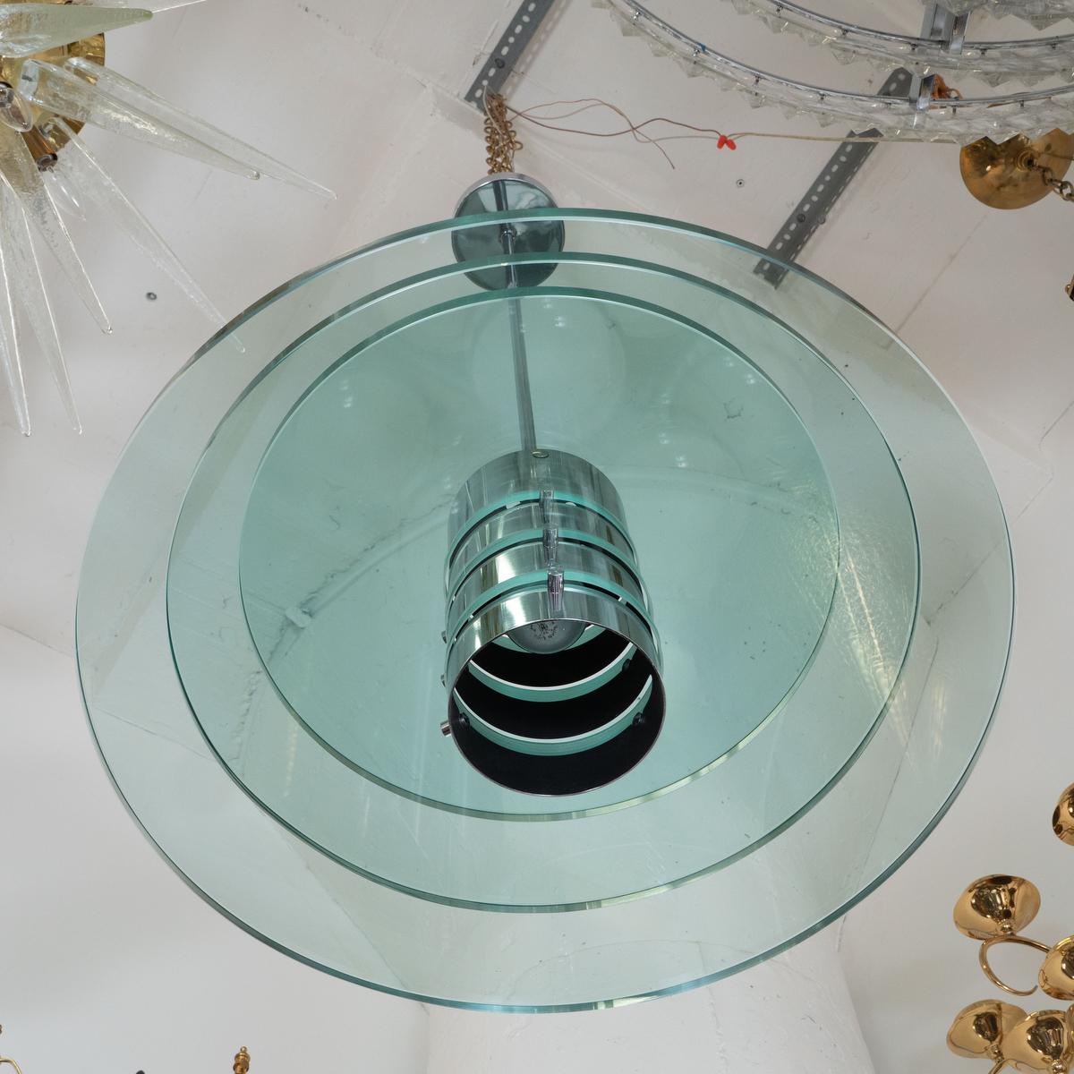 Space Age Polished Nickel and Glass Pendant In Good Condition For Sale In Tarrytown, NY