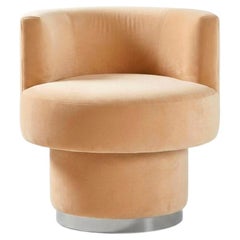 Space Age Postmodern Creme Velvet Swivel Chair Caos