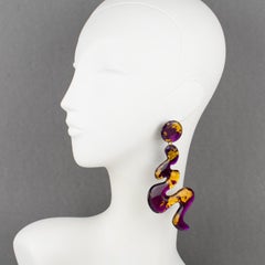 Space Age Purple and Gold Lucite Dangle Earrings
