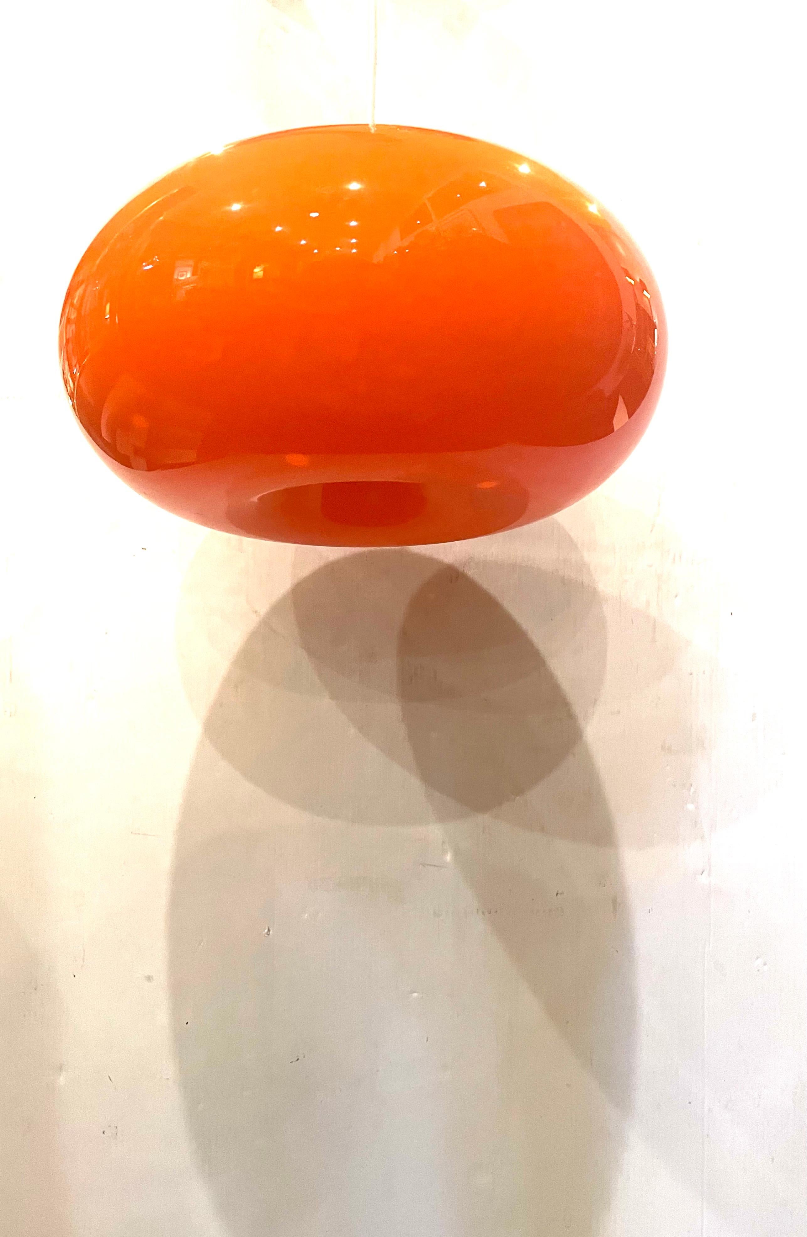 Space Age Rare Orange Glass Italian Hanging Lamp In Excellent Condition In San Diego, CA