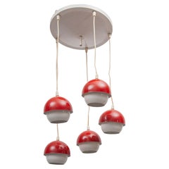 Space Age Red and White Five Metal Globes Cascade Pendant, Lyfa
