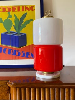 Space Age Red and white glass cylindrical table lamp, Stilnovo, 1970s