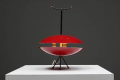 Space Age Red & Black Lamp, Brass Base, Mid-Century Modern, 1970's
