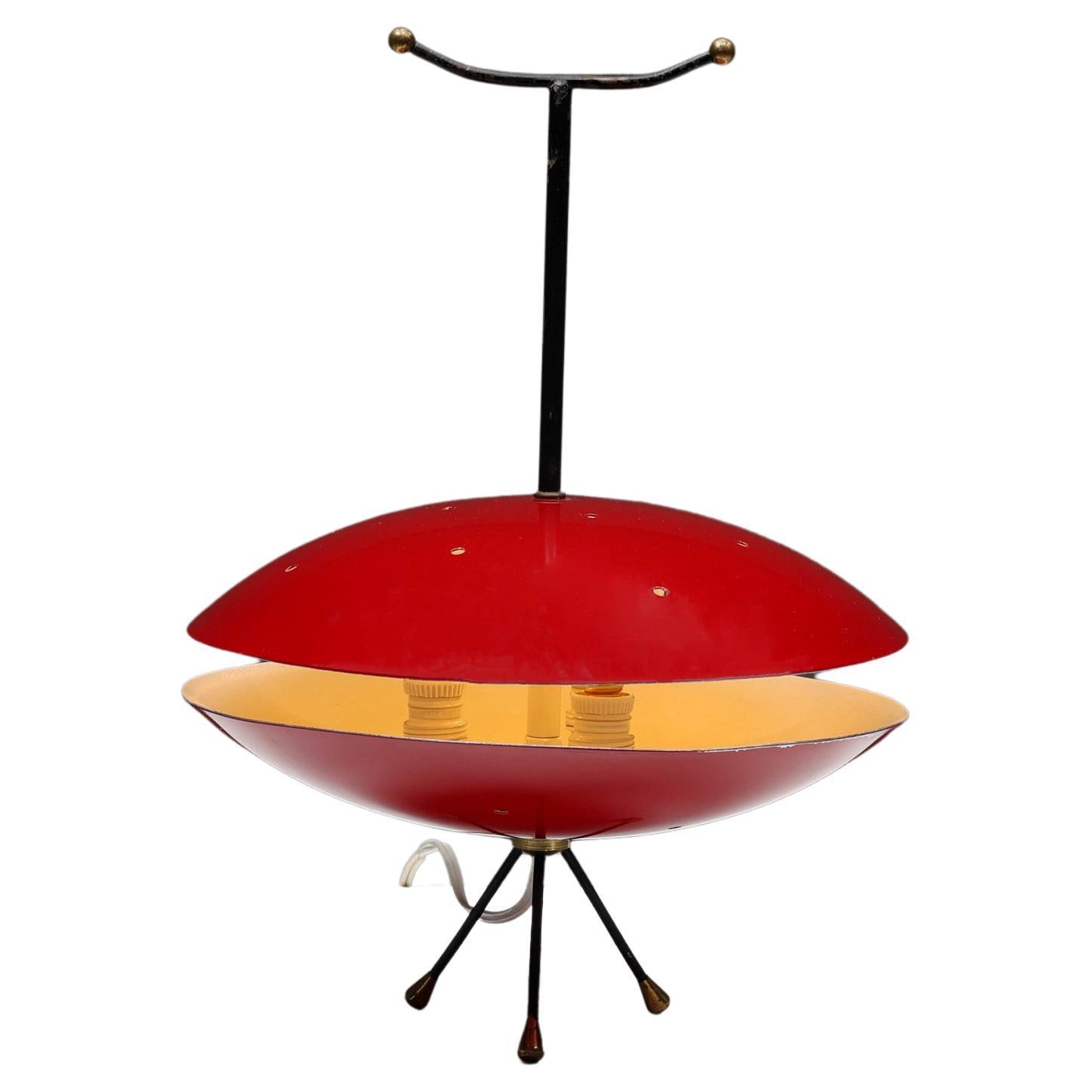 Space Age Red & Black Lamp, Brass Base, Mid-Century Modern, 1970's For Sale