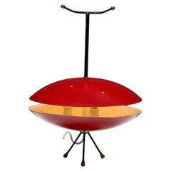 Space Age Red & Black Lamp, Brass Base, Mid-Century Modern, 1970's