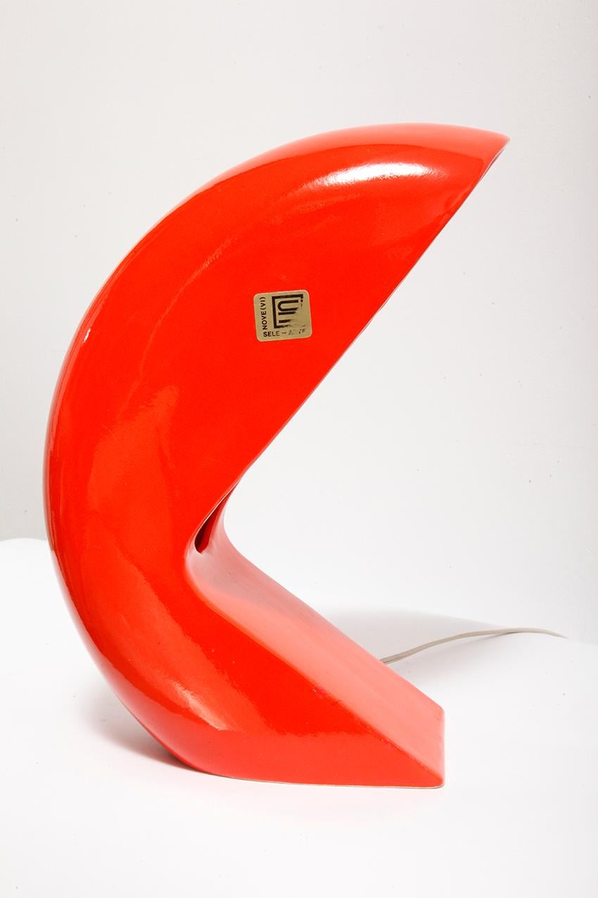 Space Age Red Ceramic Single-Bulb Desk Lamp by Sele-Arte, Italy 1970s For Sale 3