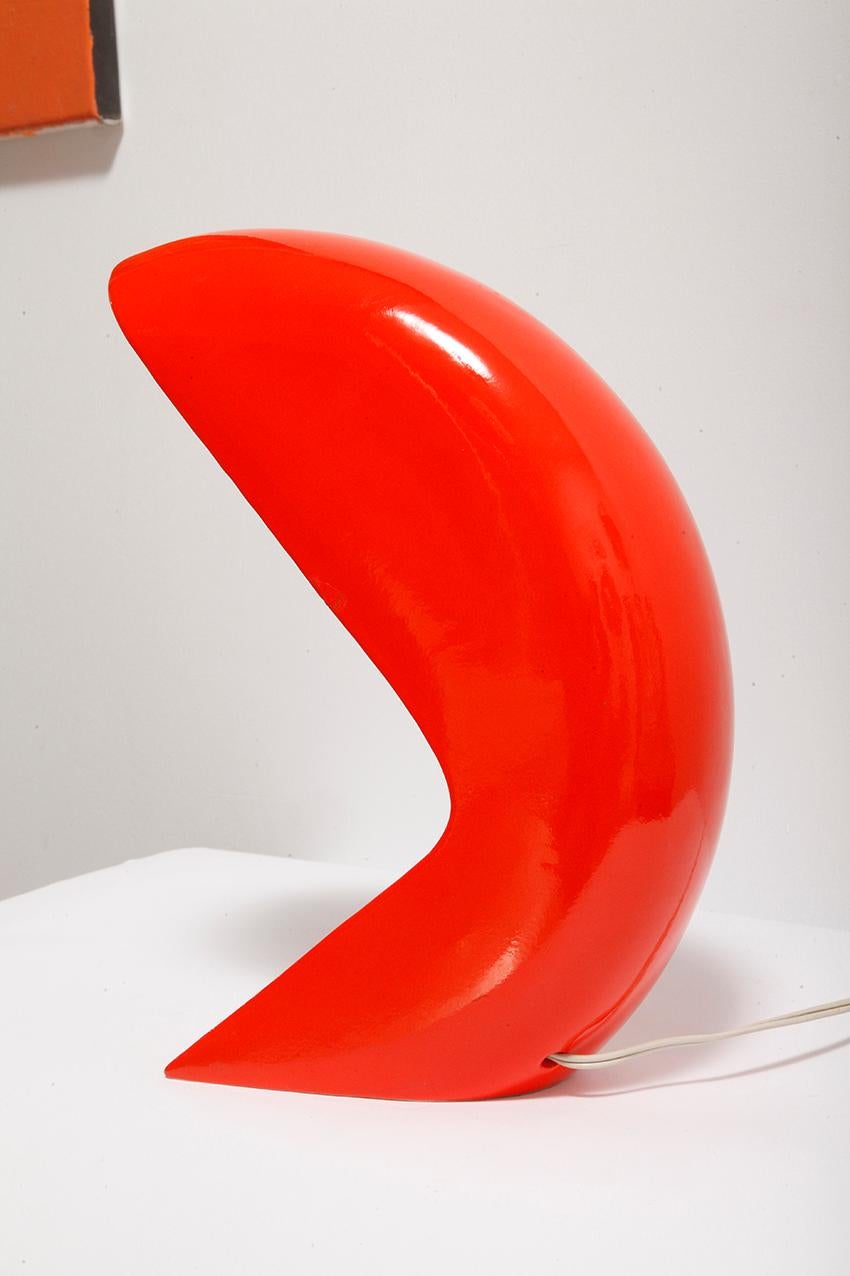 Late 20th Century Space Age Red Ceramic Single-Bulb Desk Lamp by Sele-Arte, Italy 1970s For Sale