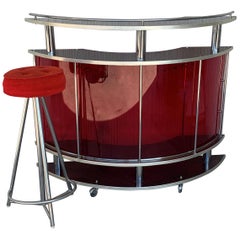 Space Age Red Dry Bar with Metal Structure and Plexiglass, France, 1970