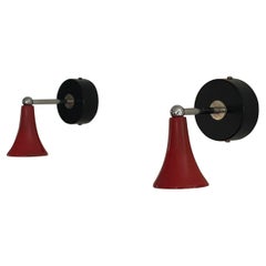 Space Age Red Metal Pair of Wall Lamps, 1970s, Italy