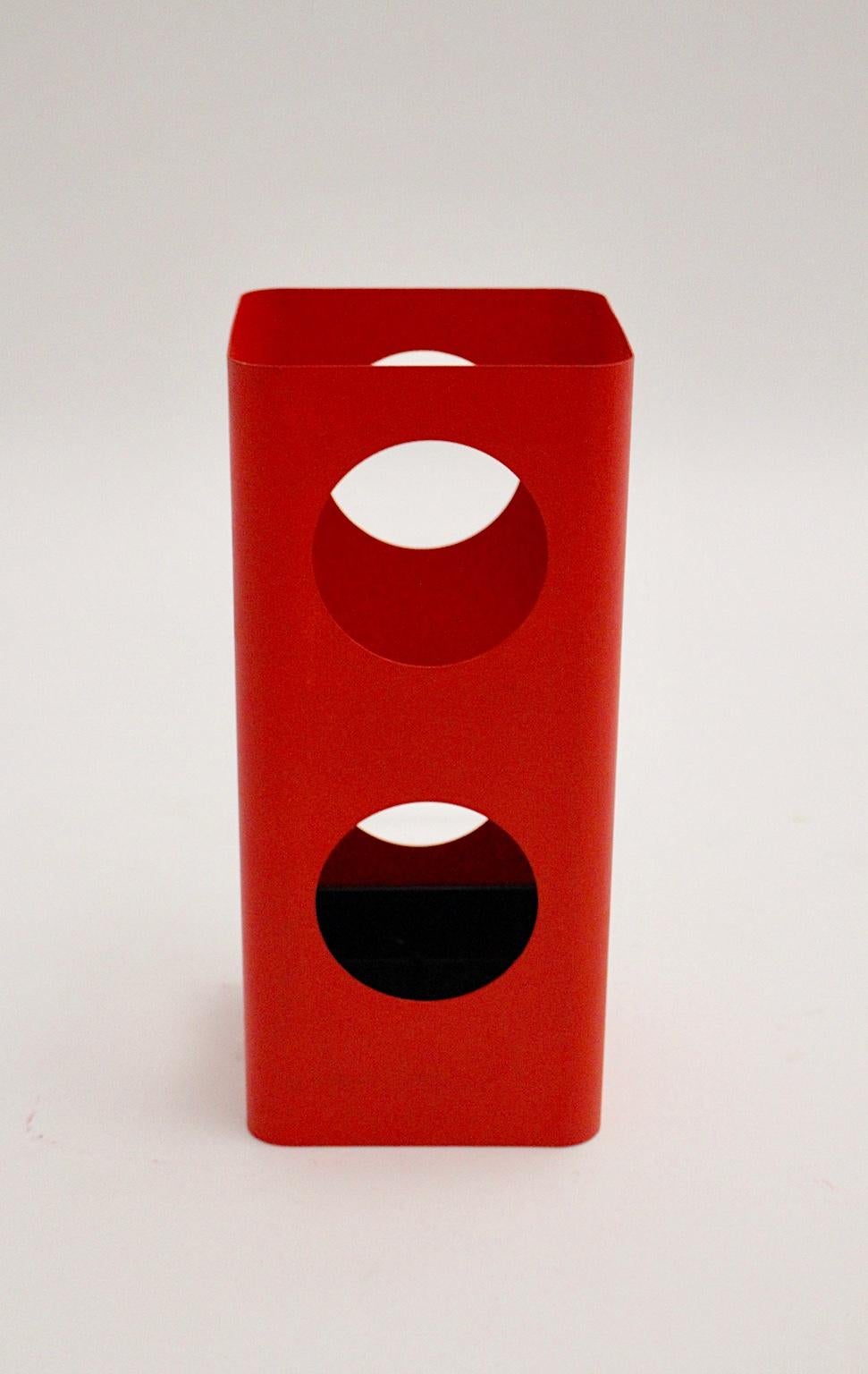 Austrian Space Age Red Metal Vintage Umbrella Stand, 1970s, Austria For Sale