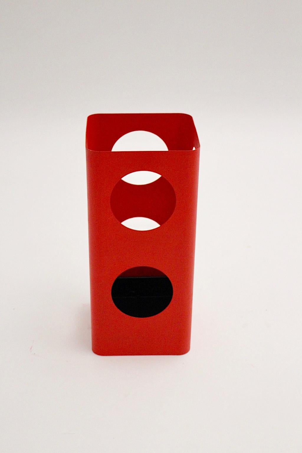 Lacquered Space Age Red Metal Vintage Umbrella Stand, 1970s, Austria For Sale